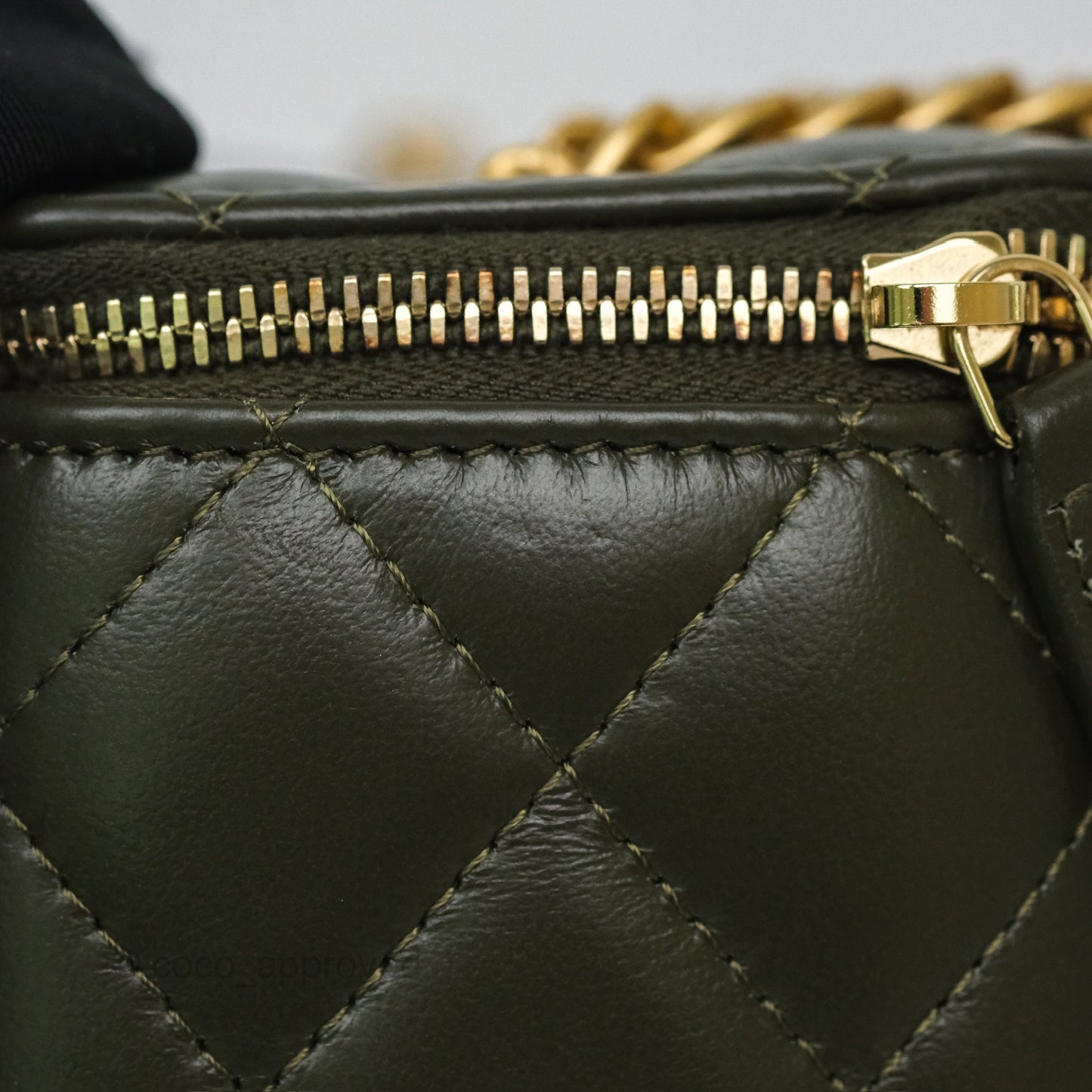 Chanel All Slide Vanity with Adjustable Chain Dark Olive Green Lambskin Aged Gold Hardware