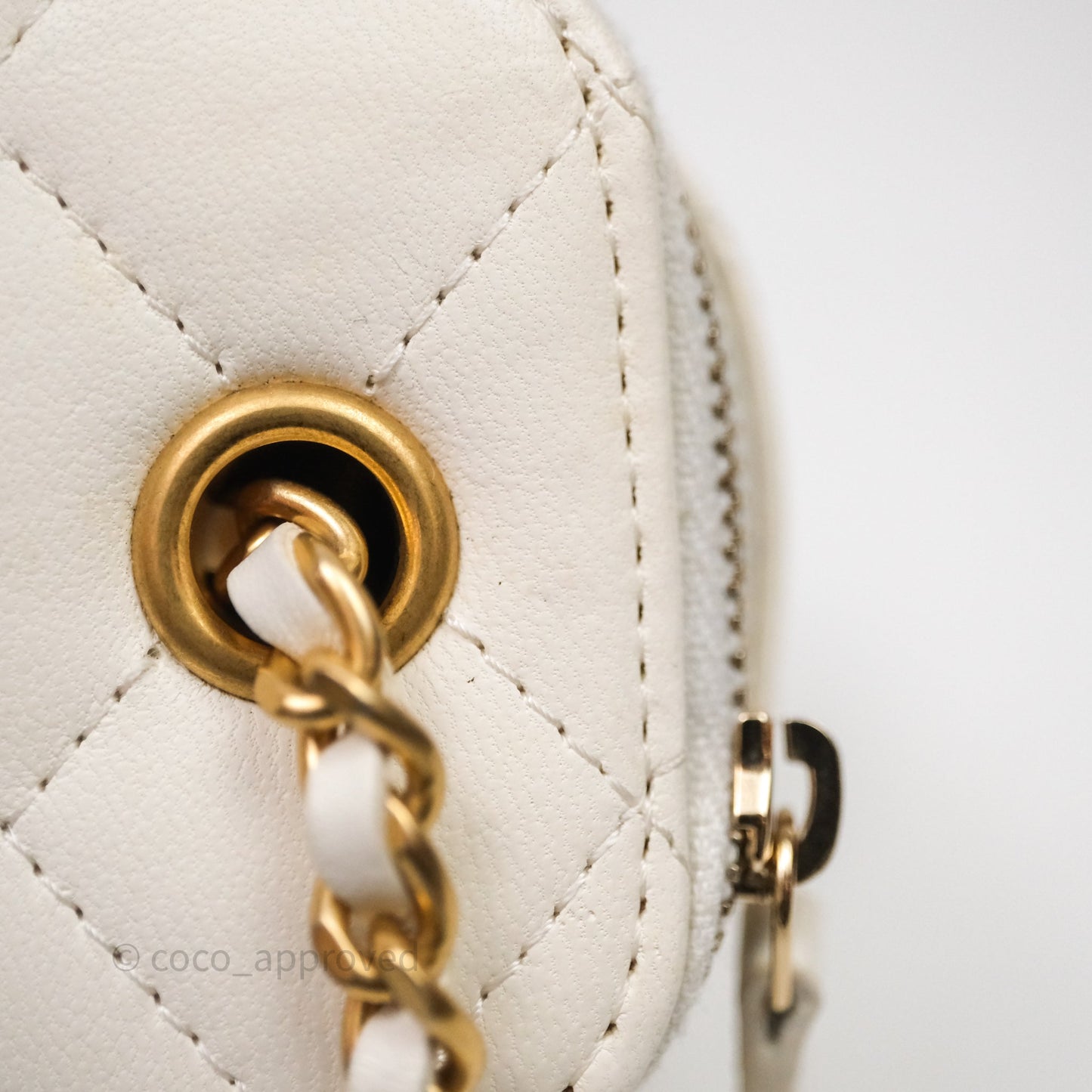 Chanel Quilted Pearl Crush Mini Vanity With Chain Ivory White Lambskin Aged Gold Hardware