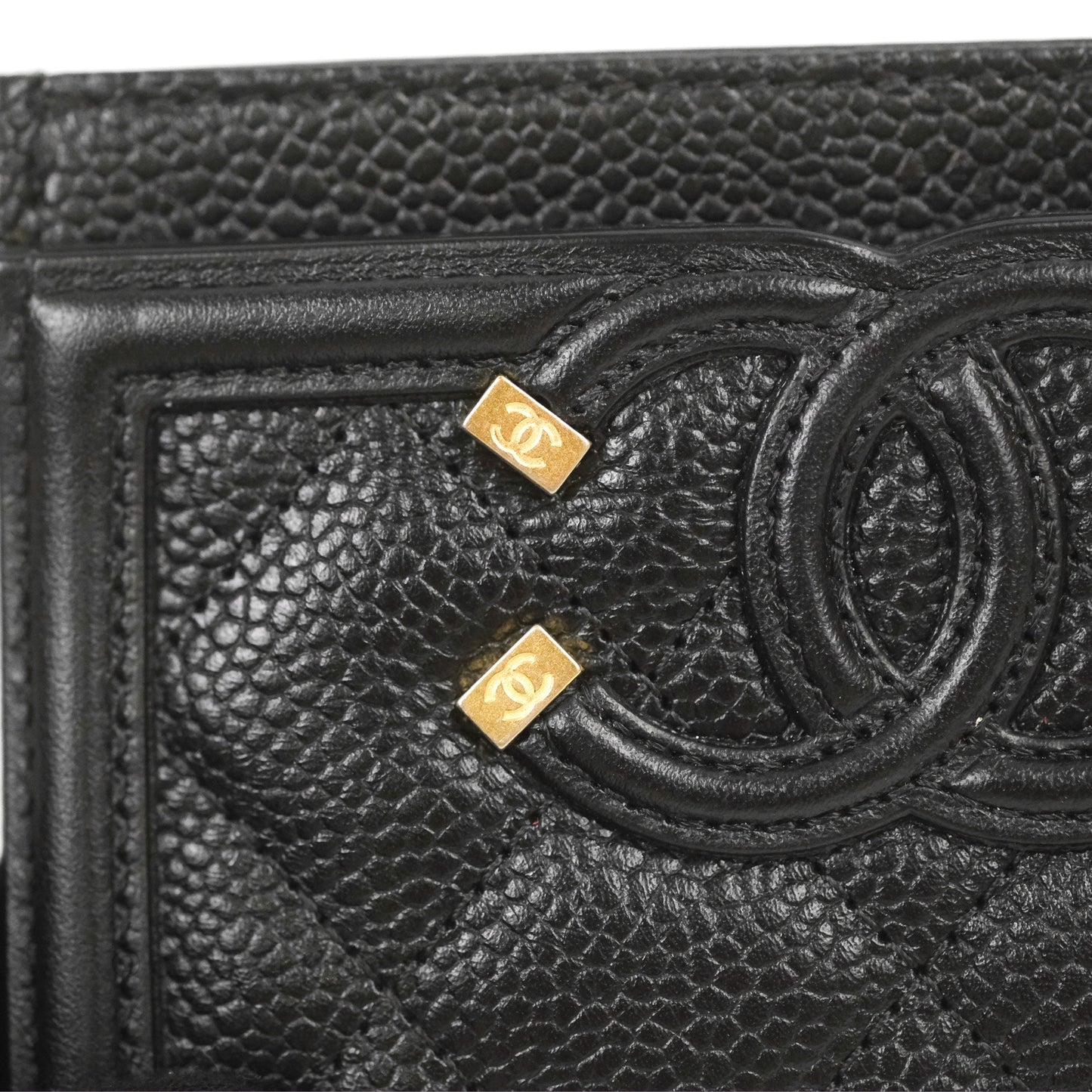 Chanel Filigree CC Flat Card Holder Black Caviar Gold Hardware