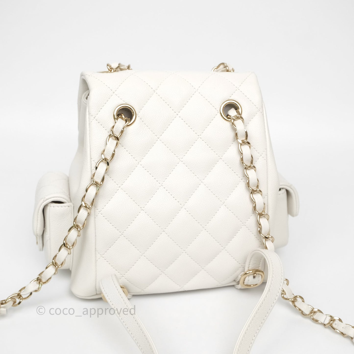 Chanel Duma Backpack White Caviar Gold Hardware 23K