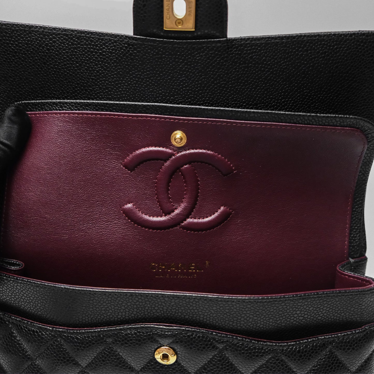 Chanel Classic M/L Medium Flap Quilted Black Caviar Gold Hardware