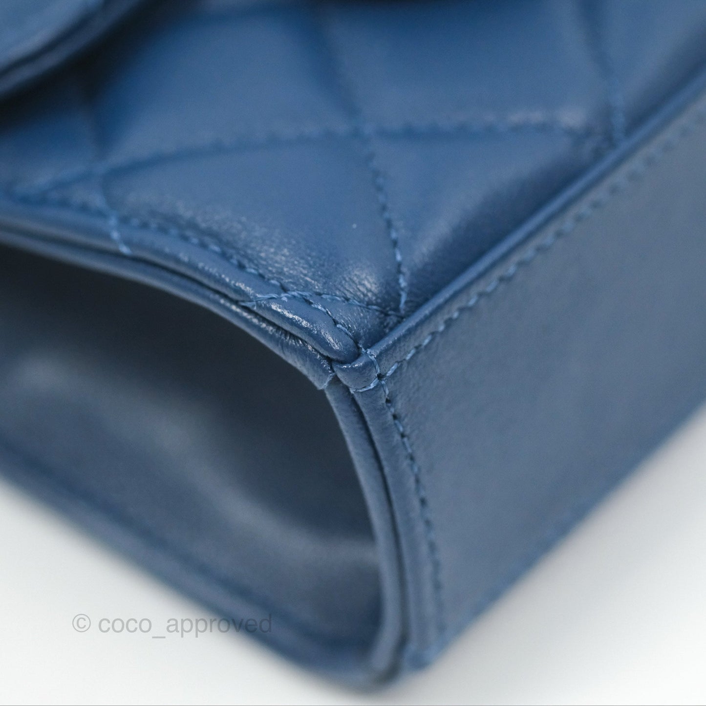 Chanel Mini Handle Clutch With Chain Navy Lambskin Gold Hardware