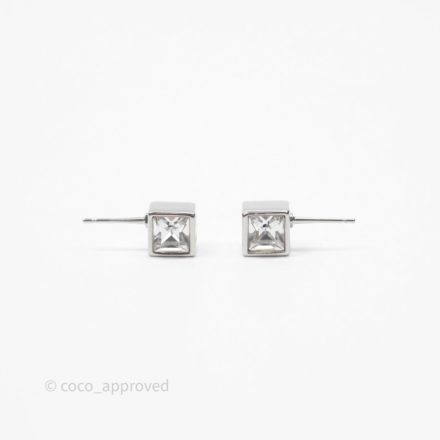 Chanel CC Crystal Square Mini Earrings Silver Tone 25C