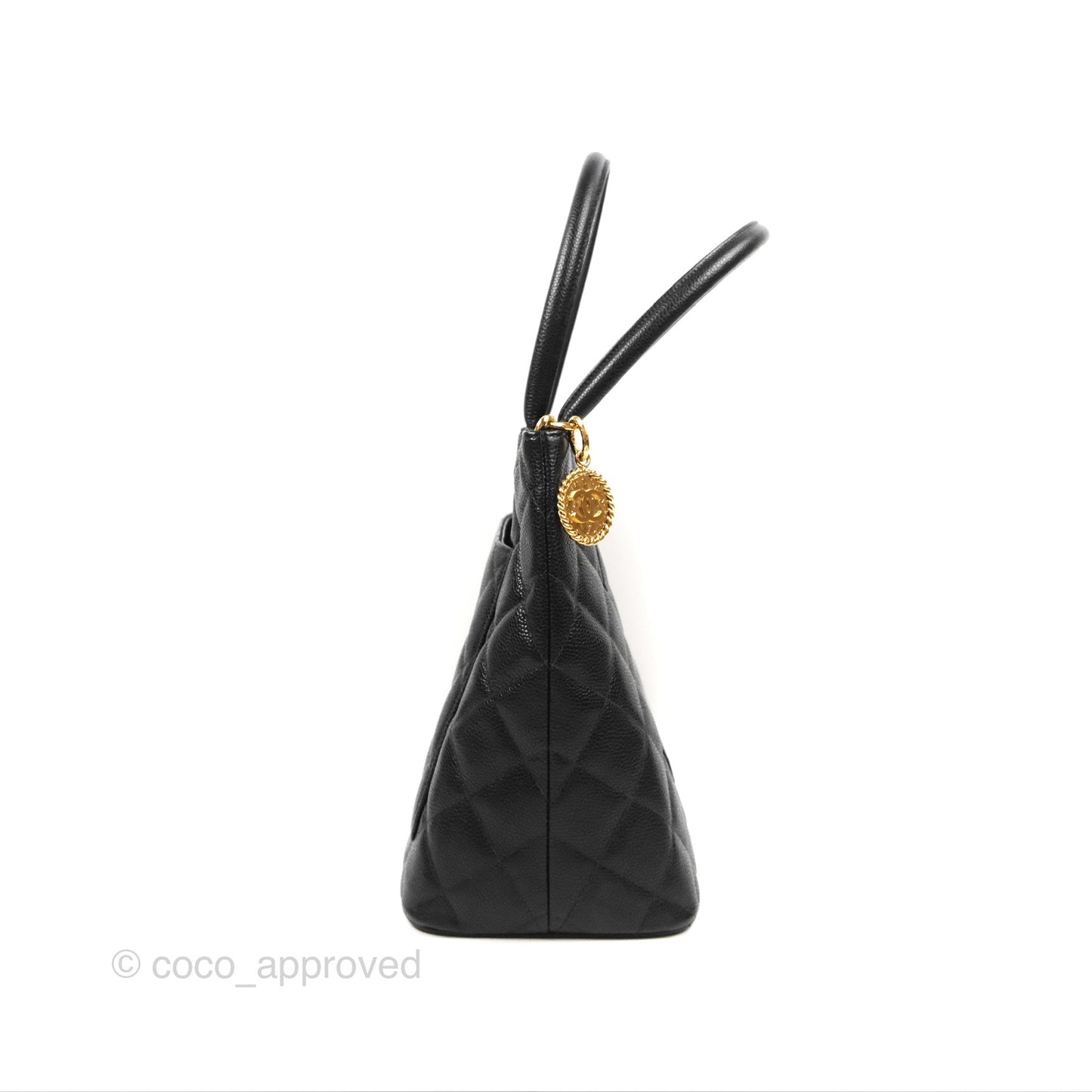 Chanel Vintage Medallion CC Black Caviar Tote Bag Gold Hardware