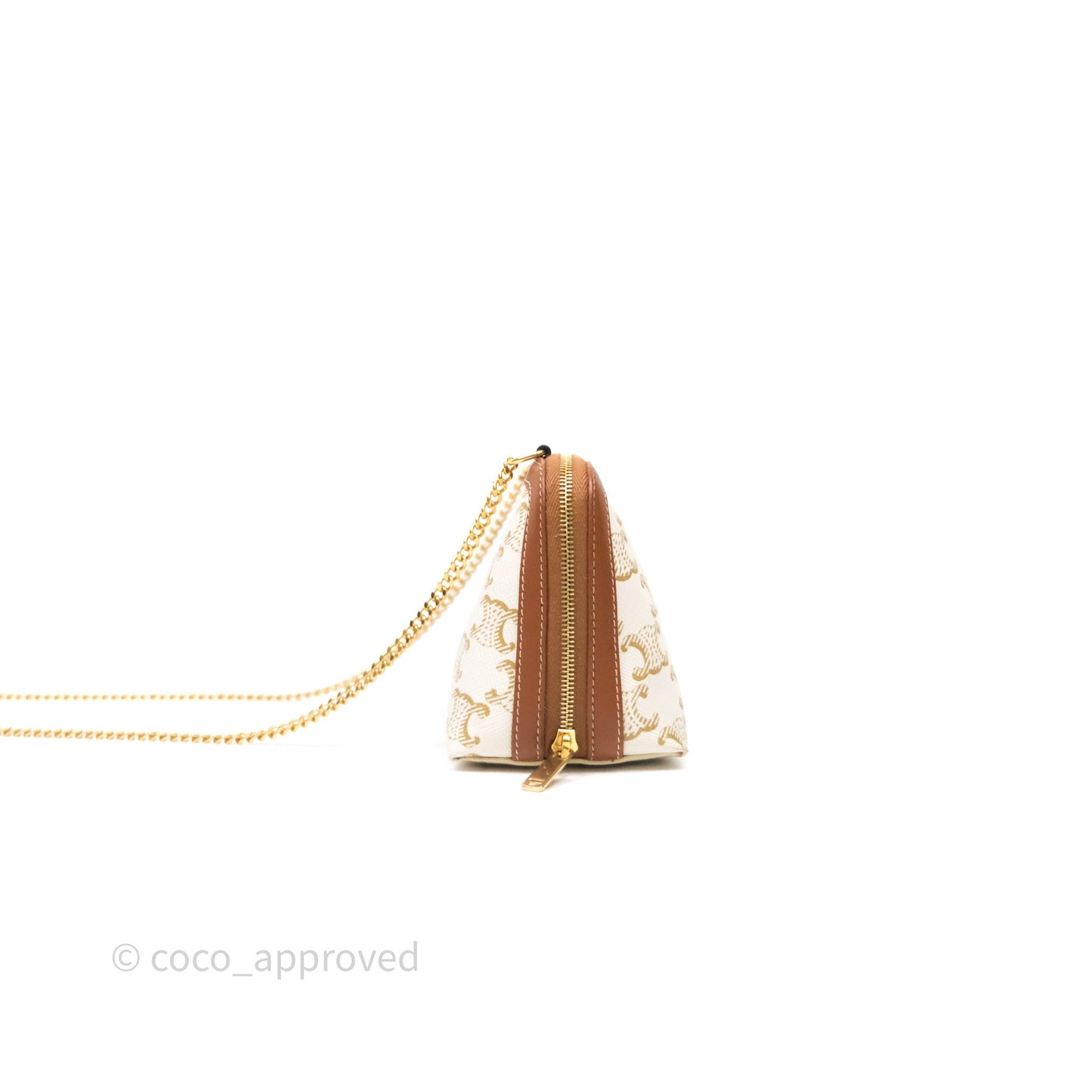Celine Clutch With Chain Triomphe Canvas Lambskin White/Tan