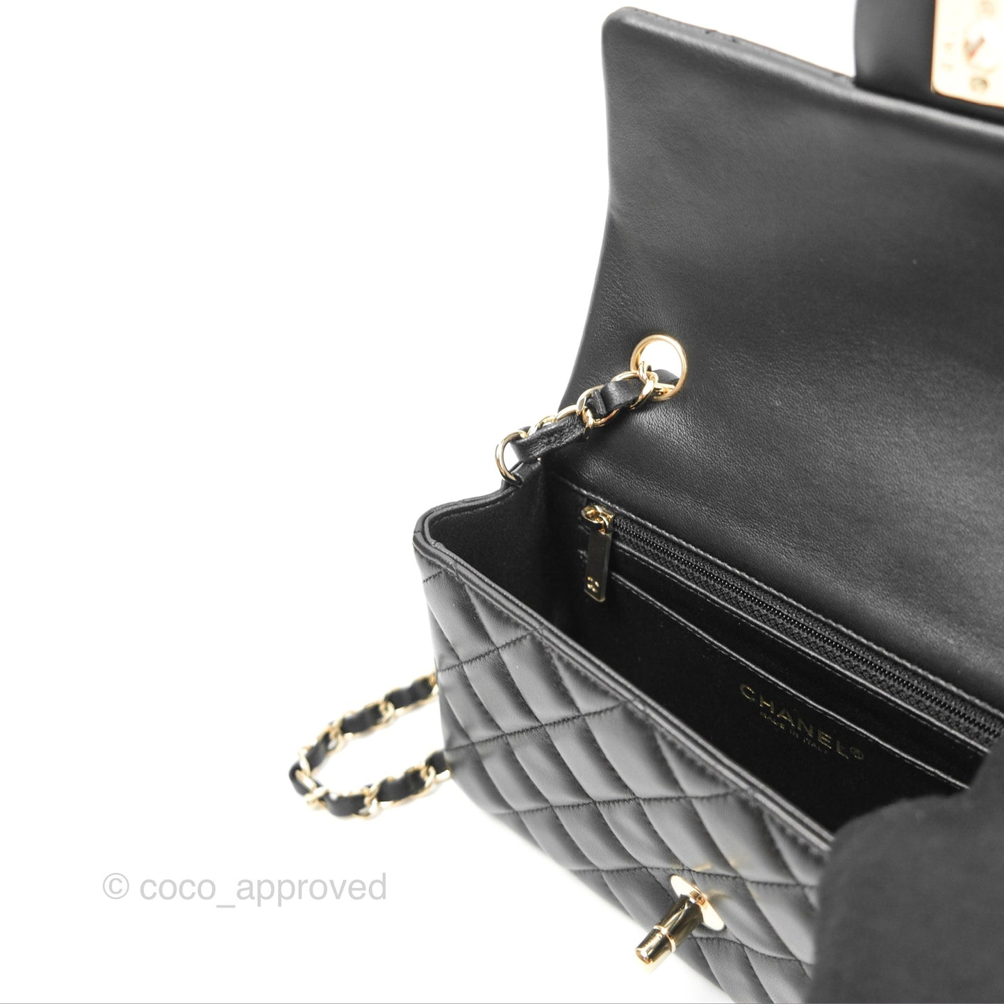 Chanel Quilted Mini Rectangular Black Lambskin Gold Hardware