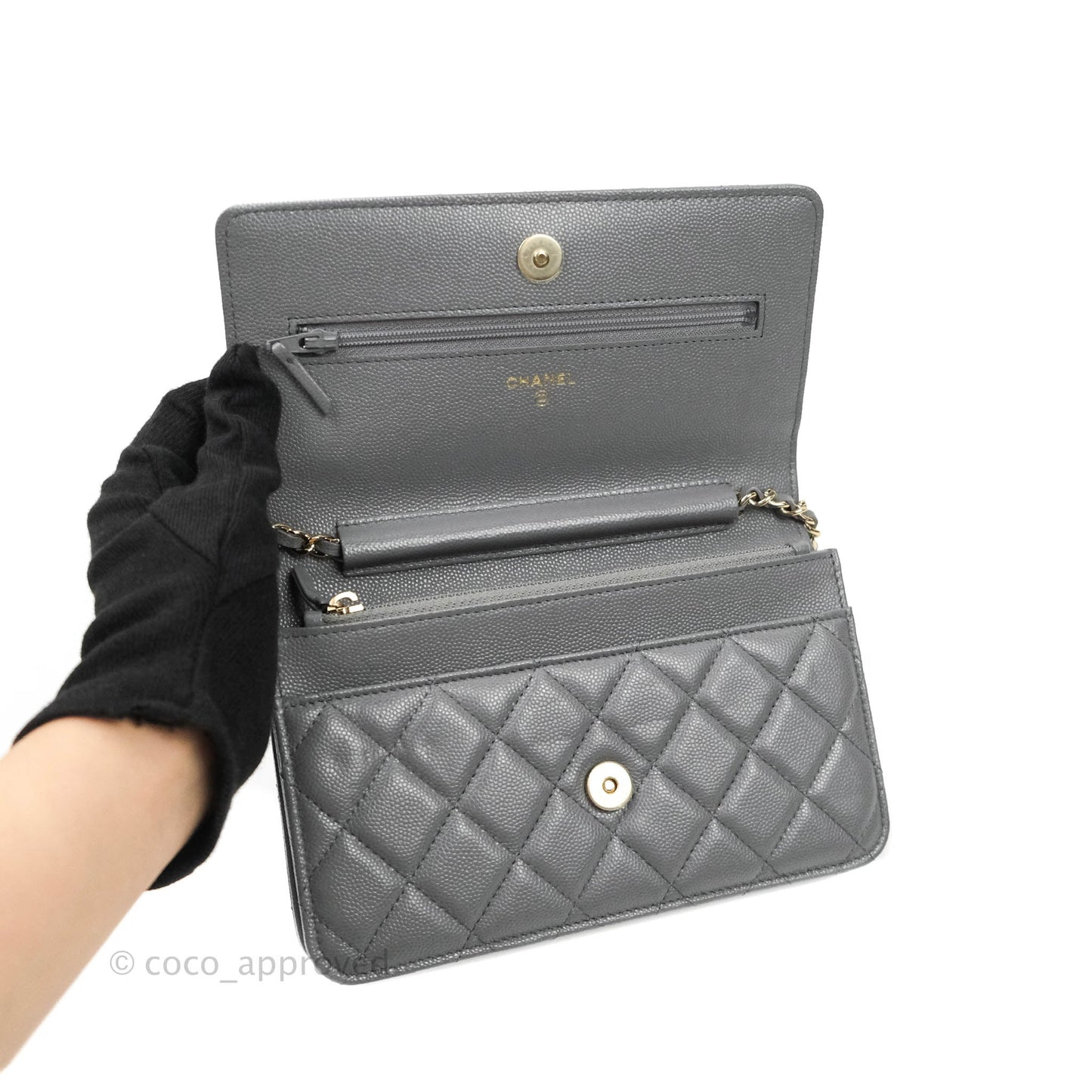 Chanel Wallet On Chain WOC Caviar Grey Gold Hardware