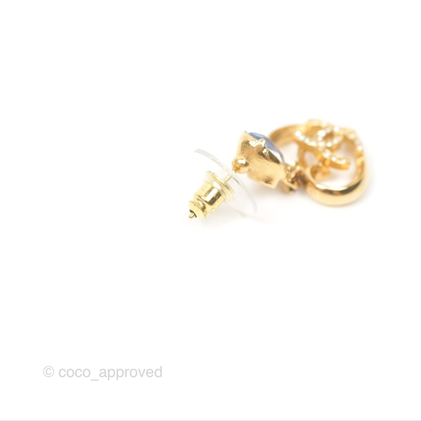 Chanel Oval Blue Resin Heart CC Drop Earrings Gold Tone 23C