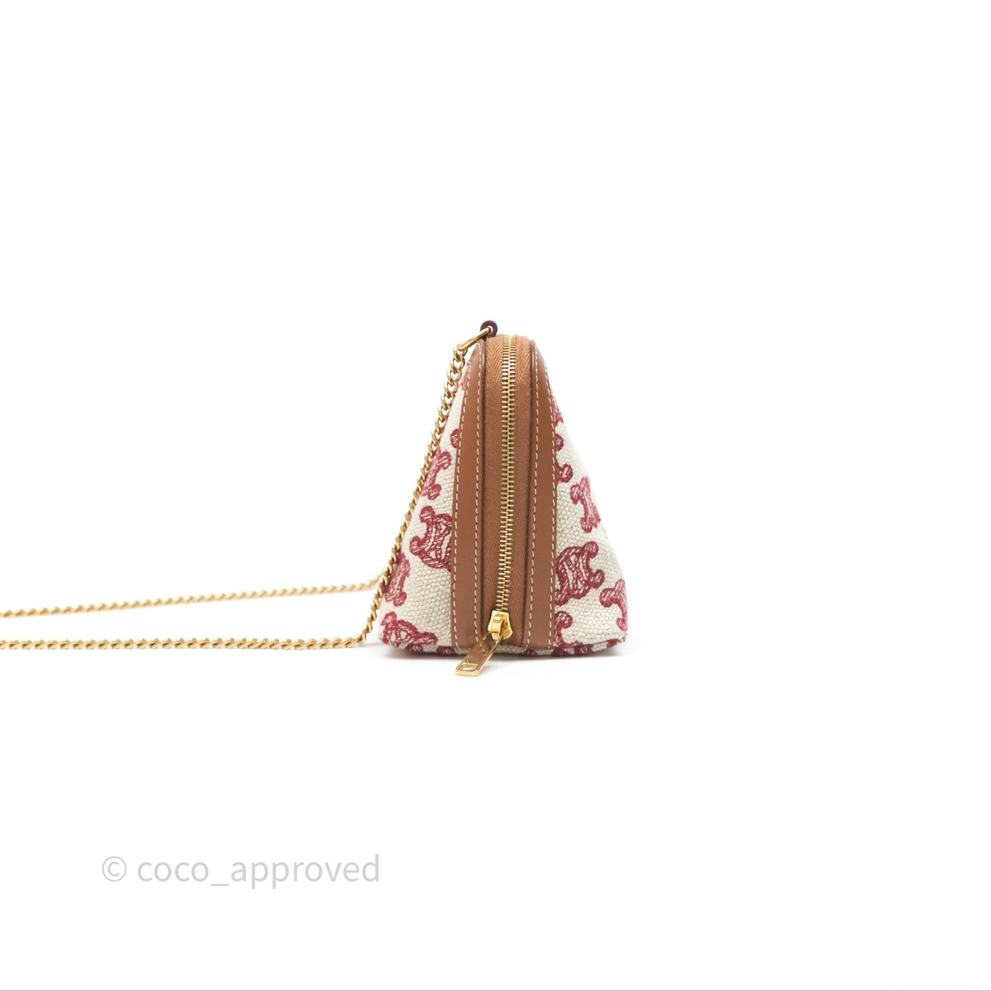 Celine Clutch With Chain in Triomphe Embroideries Red/ Ecru