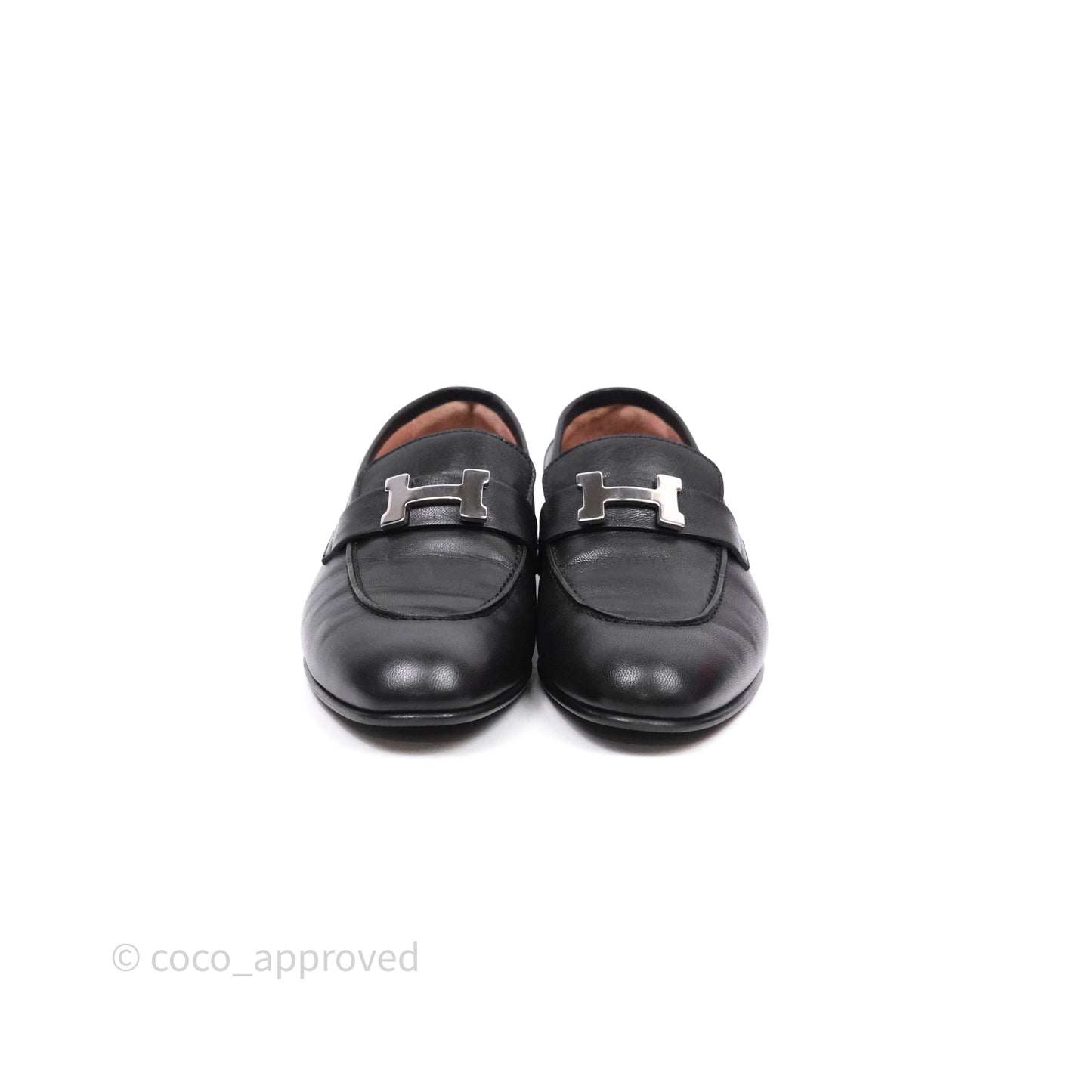 Hermès Paris Loafer Black Goatskin Palladium H Buckle Size 38