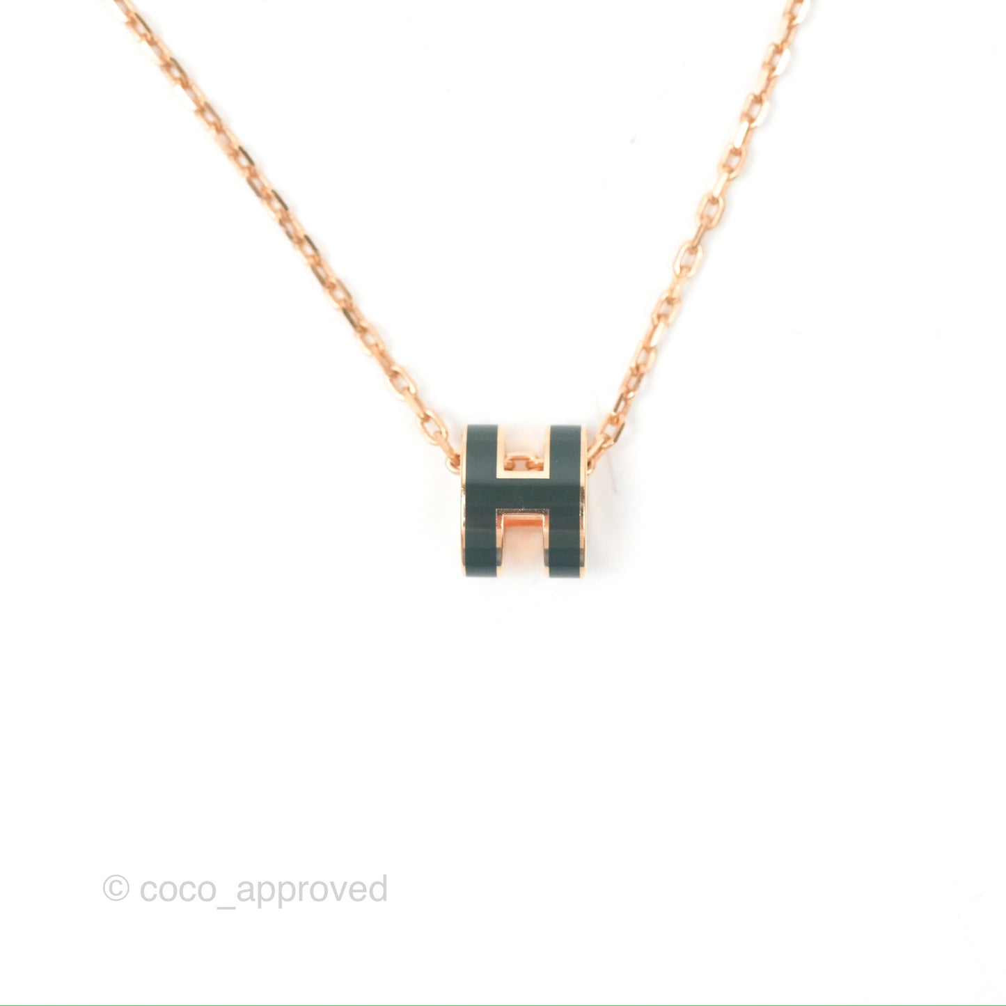Hermès Mini Pop H Pendant Necklace Vert Cypres Rose Gold Hardware