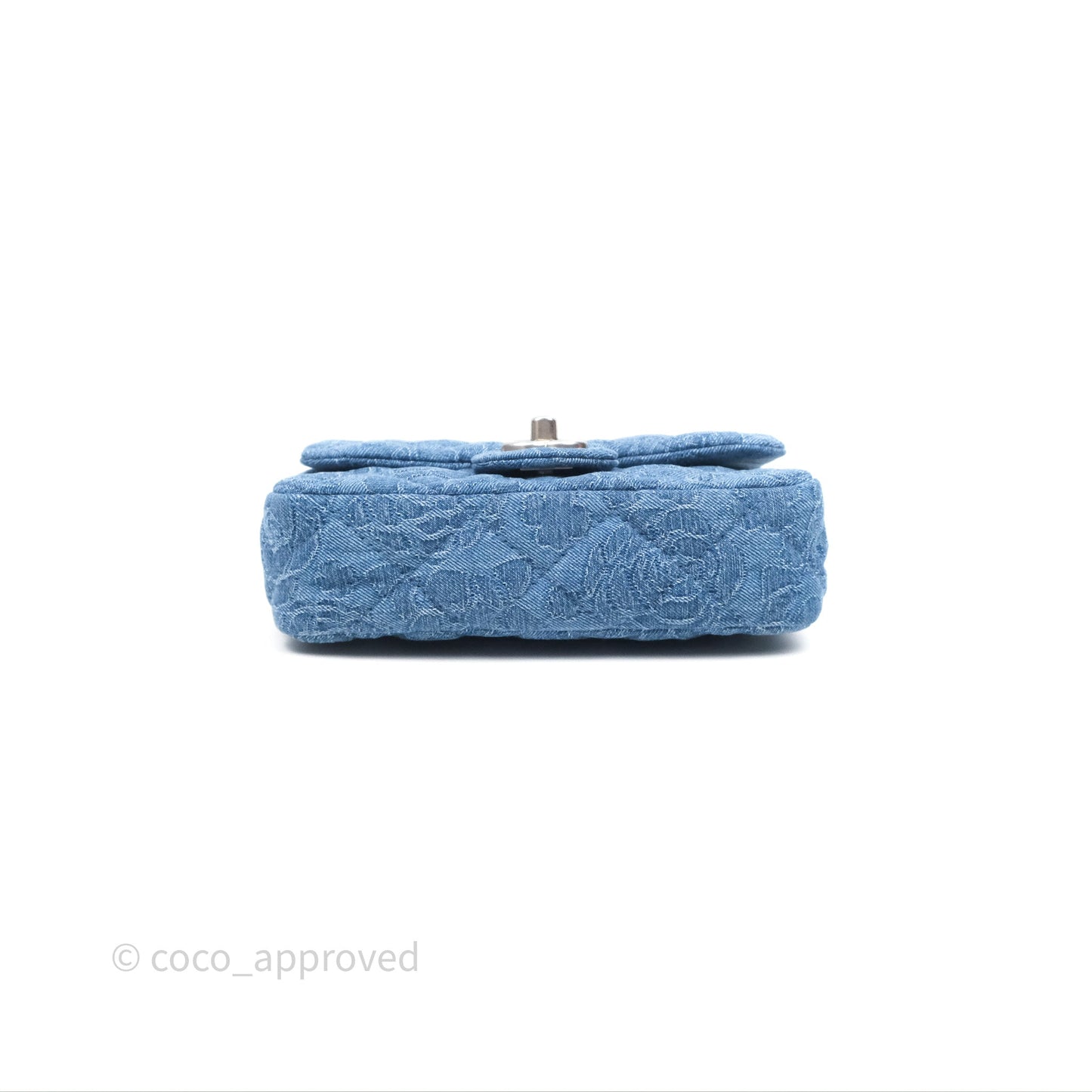 Chanel Quilted Camellia Printed Heart Crush Mini Flap Bag Blue Denim Aged Silver Hardware