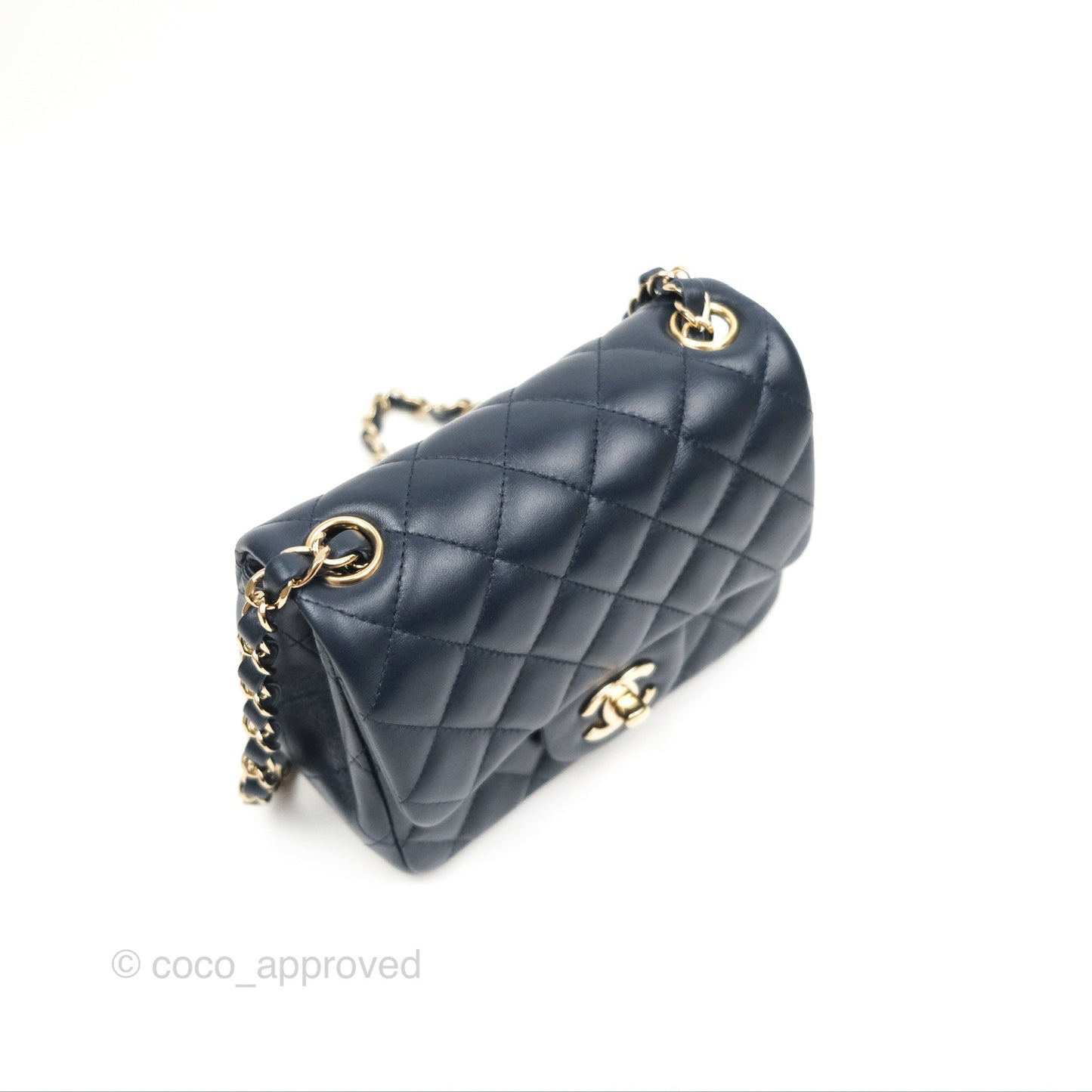 Chanel Mini Square Quilted Navy Lambskin Gold Hardware