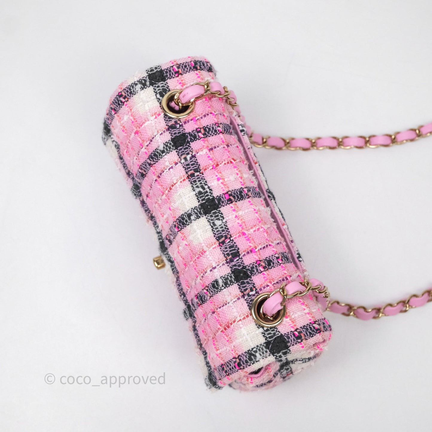 Chanel Quilted Mini Rectangular Flap Pink Tweed Gold Hardware