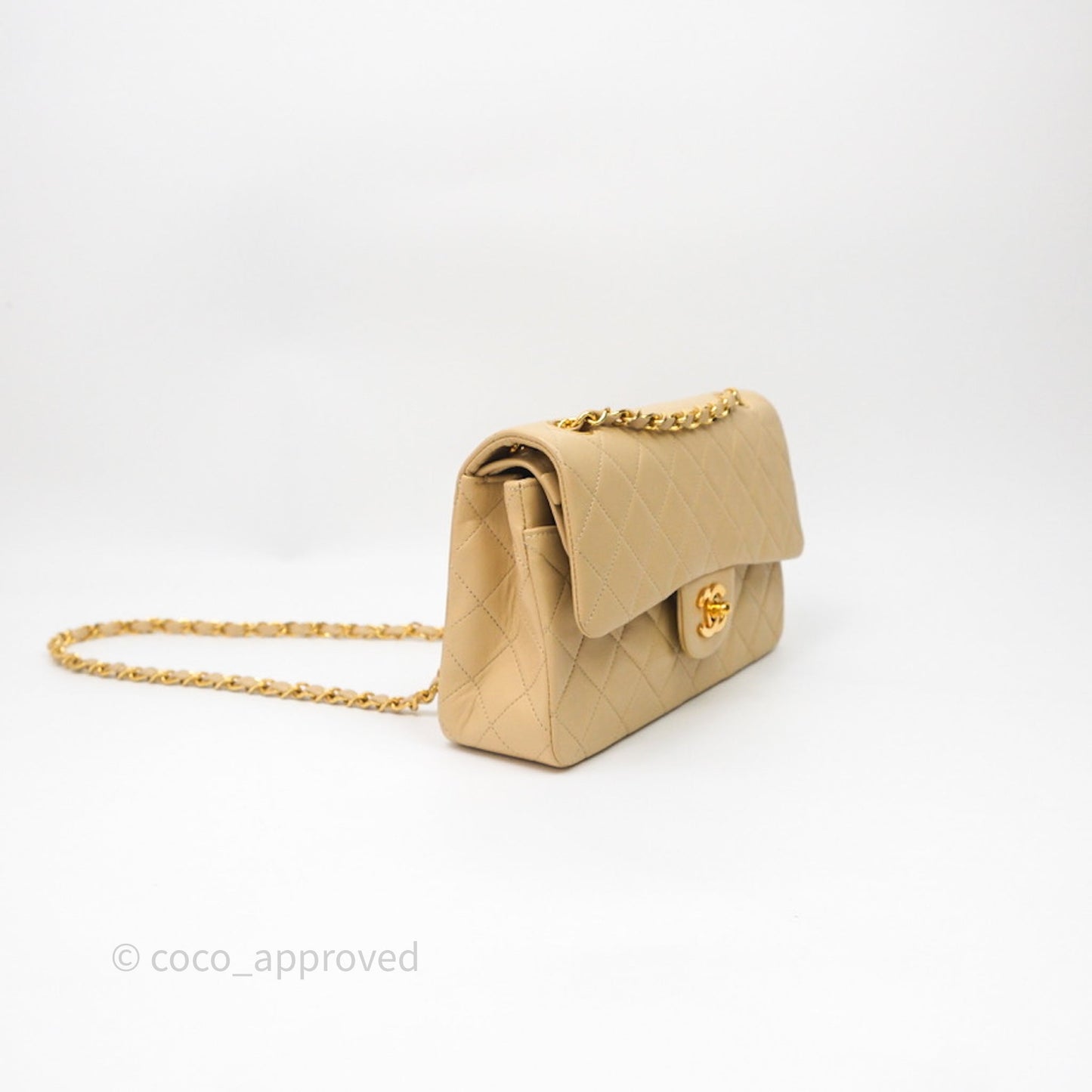 Chanel Vintage Small Classic Flap Beige Lambskin 24K Gold Hardware