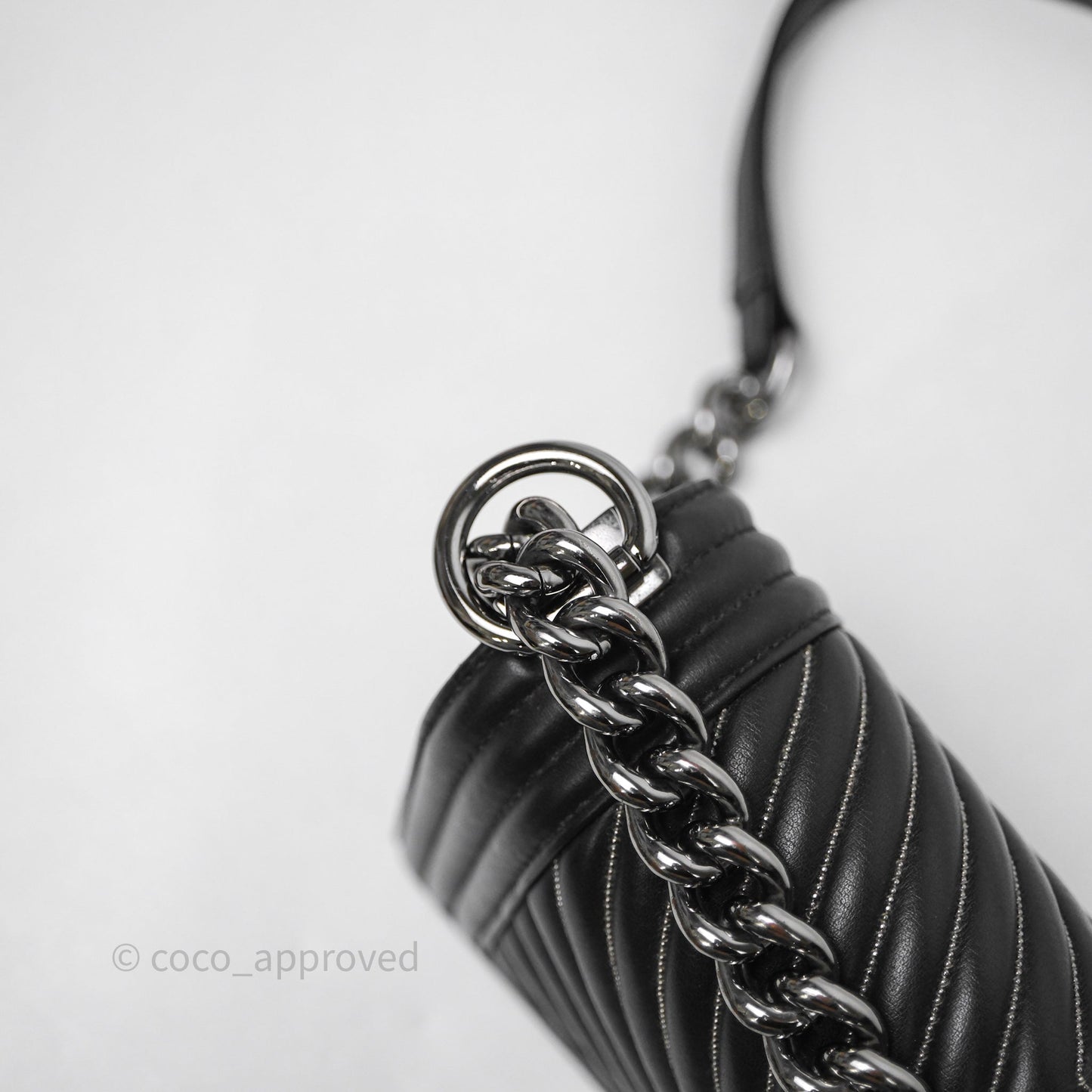 Chanel Small Boy Beaded Chevron Black Lambskin Silver Hardware