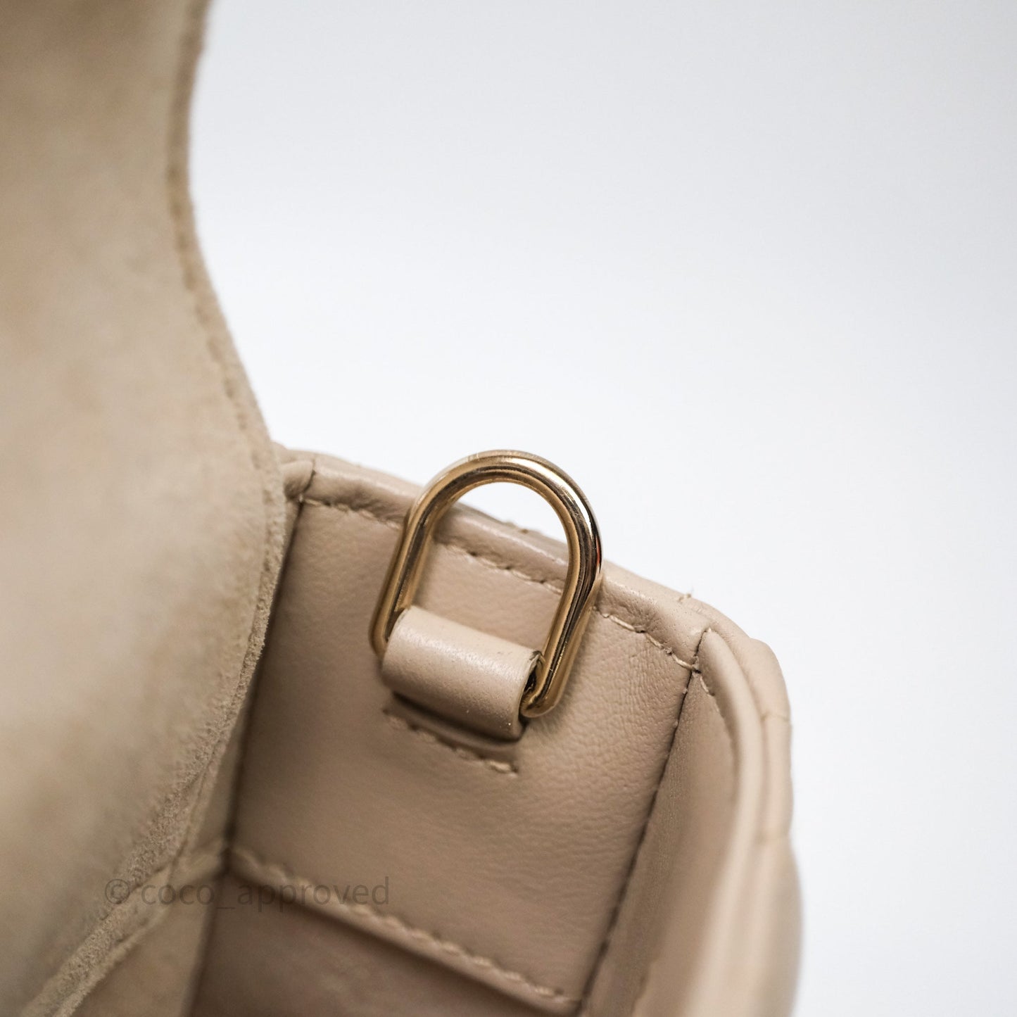 Christian Dior Small Lady D-Joy Powder Beige Cannage Lambskin Gold Hardware