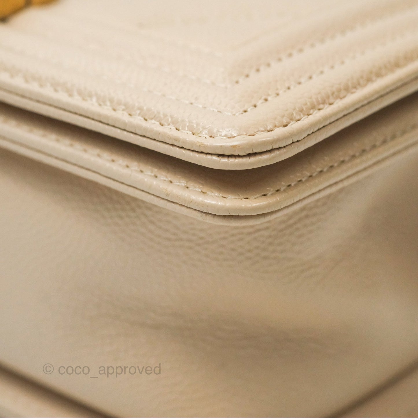 Chanel Chevron Small Boy Cream Ivory Caviar Aged Gold Hardware