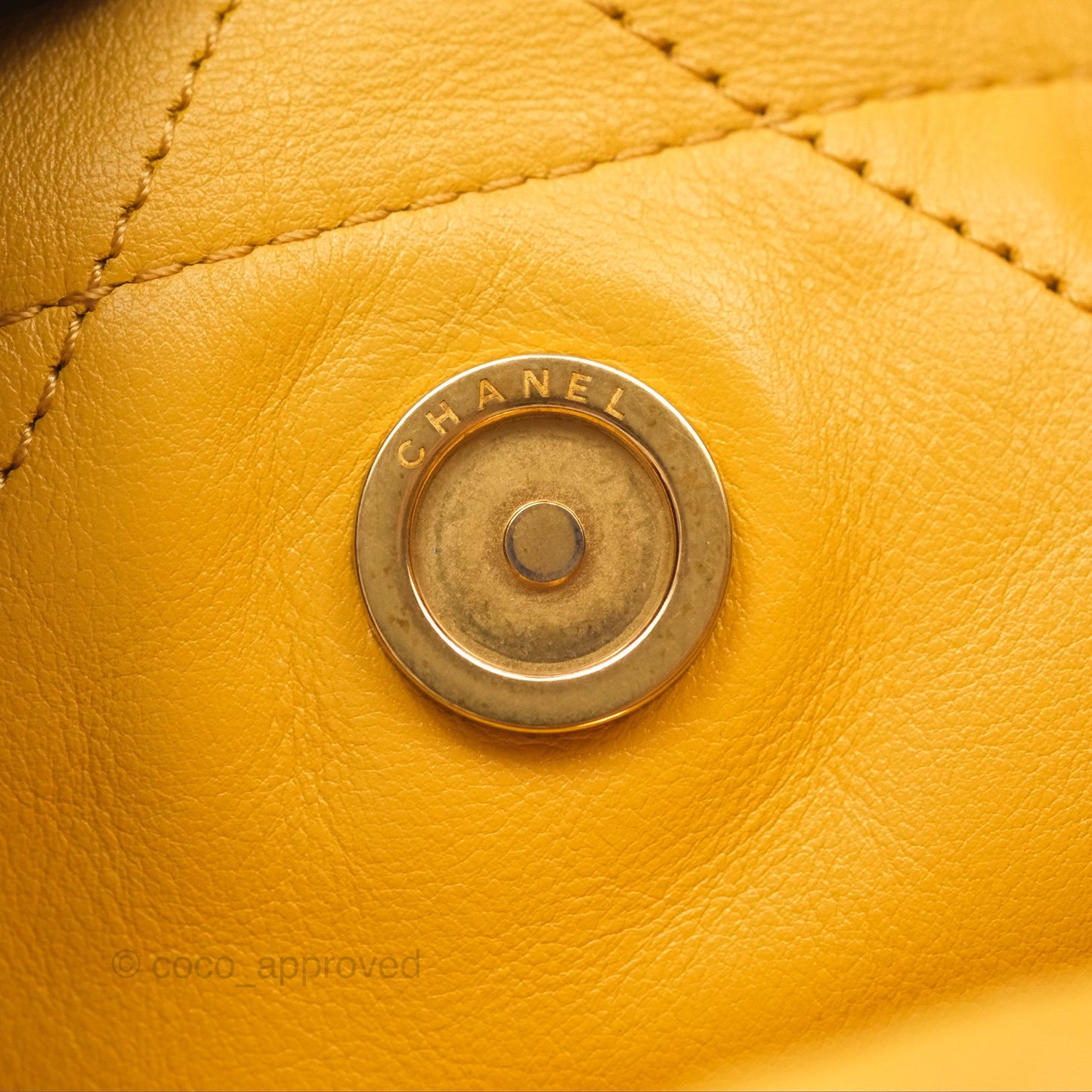 Chanel 22 Small Mustard Yellow Shiny Aged Calfskin Aged Gold Hardware