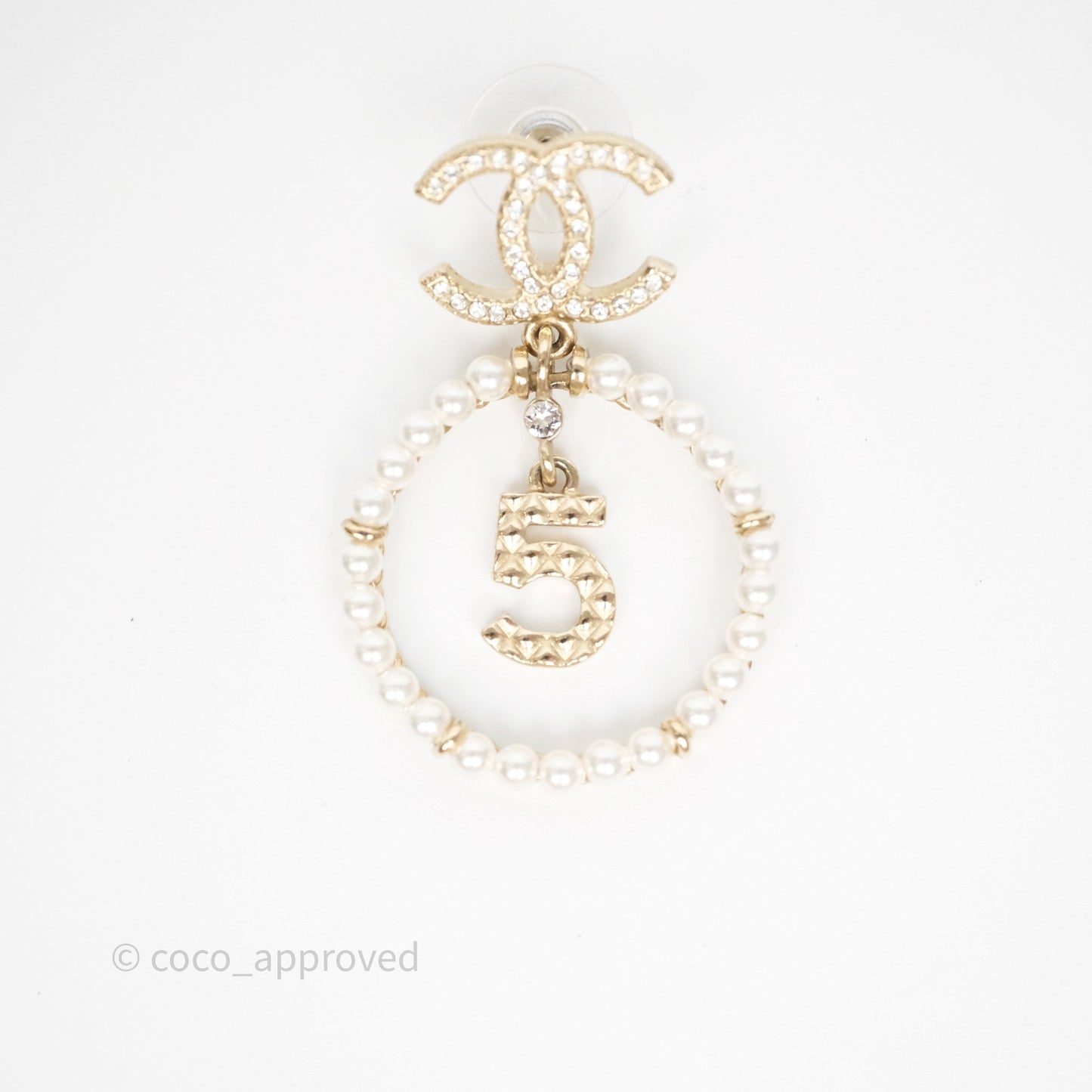 Chanel Crystals CC Drop Pearl Round No5 Perfume Bottle Earrings 20V