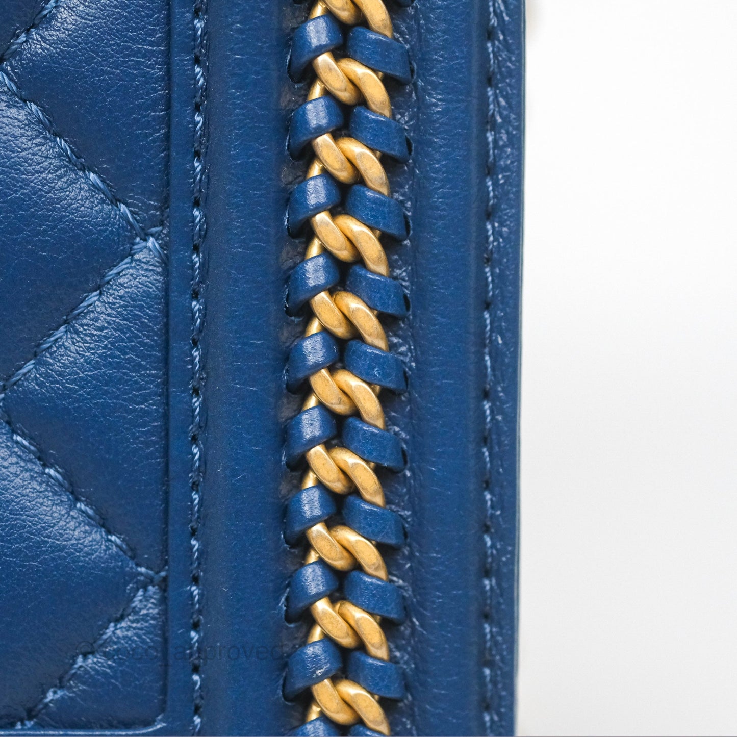 Chanel Quilted Medium Boy With Handle Dark Blue Calfskin Aged Gold Hardware