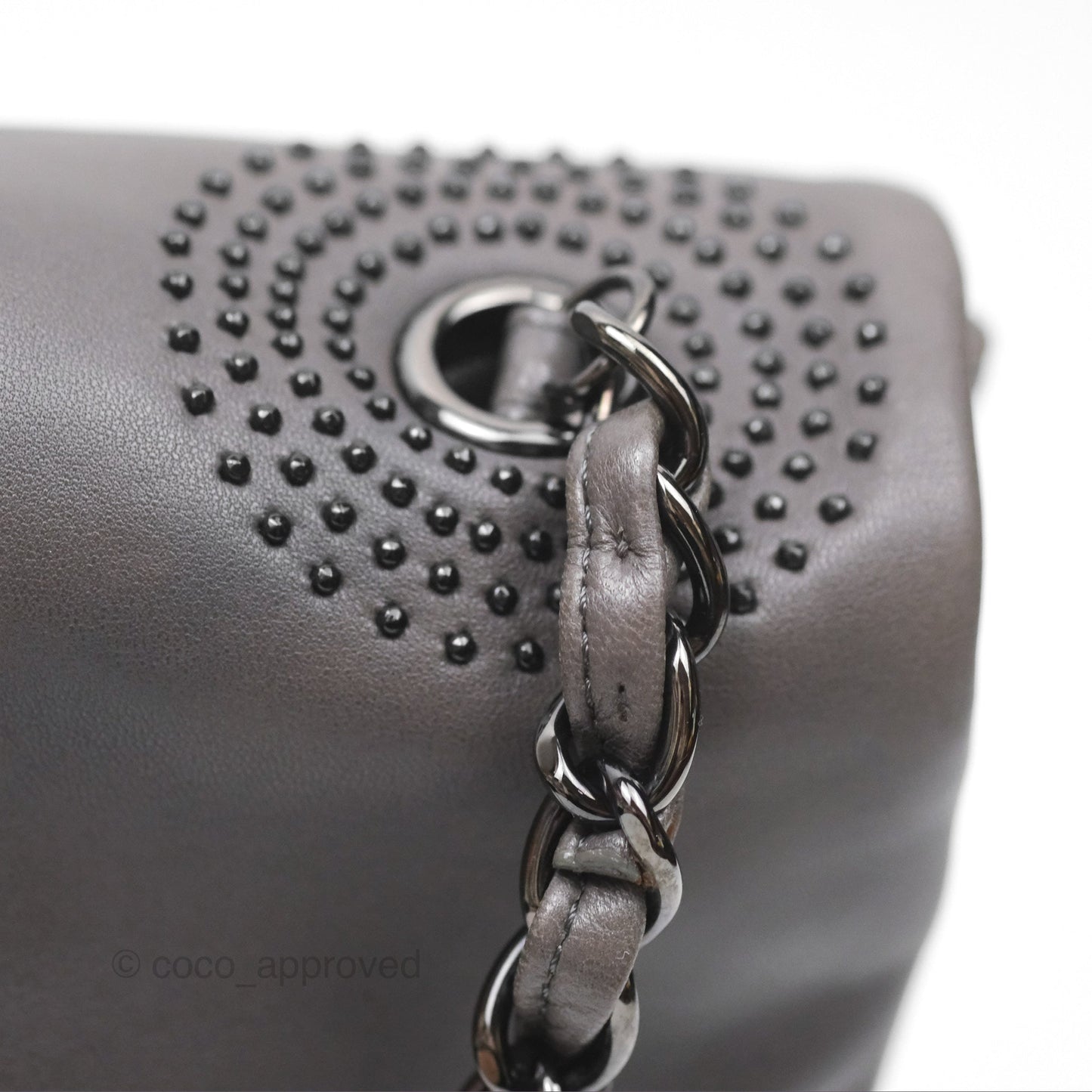 Chanel Studded CC East West Flap Shoulder Bag Lambskin Dark Grey