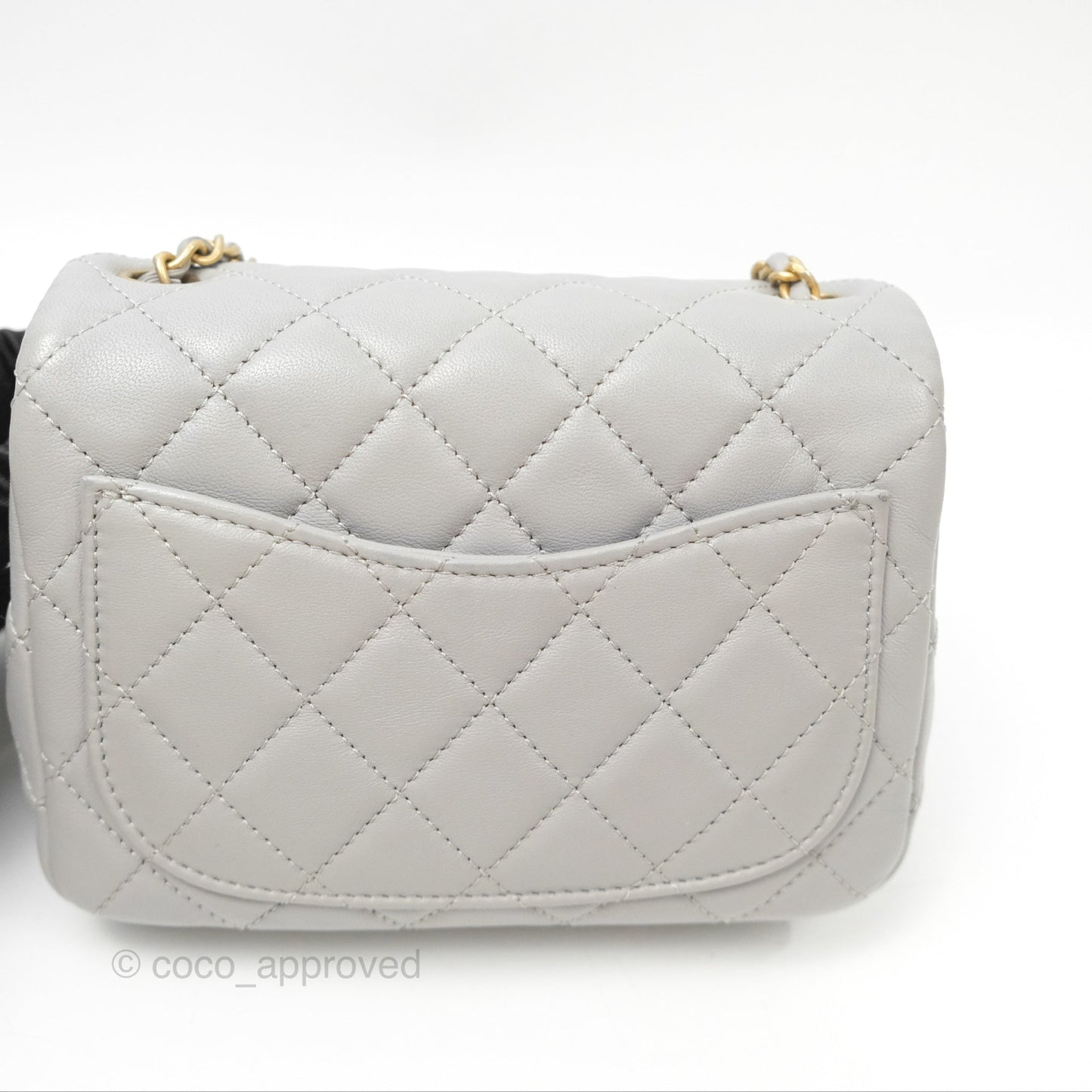 Chanel Pearl Crush Mini Square Quilted Light Grey Lambskin Aged Gold Hardware