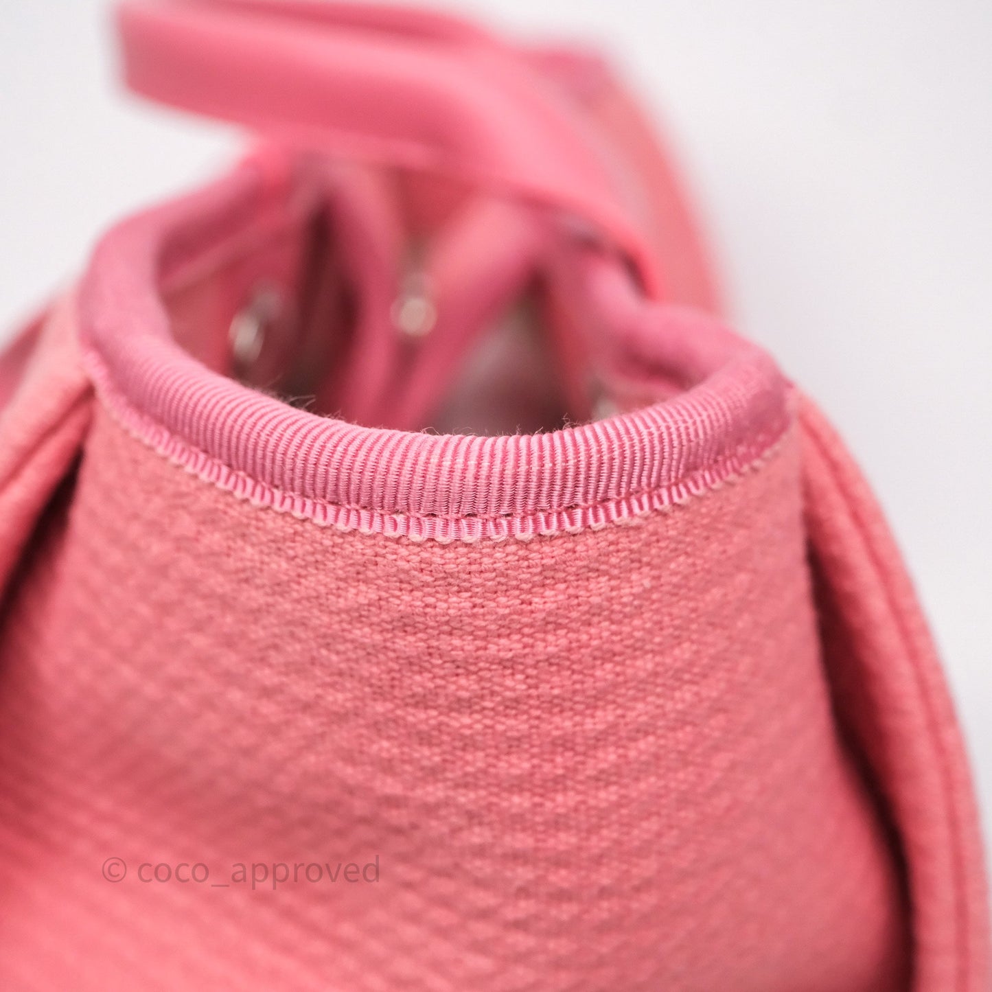 Chanel New Small Deauville Tote Pink Cotton Sliver Hardware