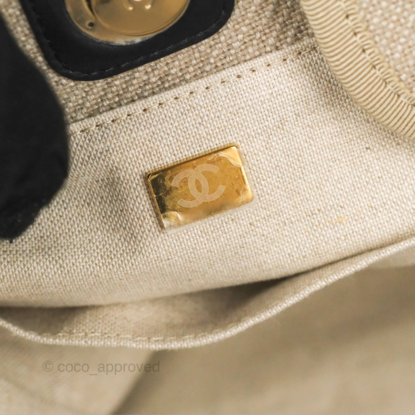 Chanel Large Deauville Black/Taupe Canvas Gold Hardware