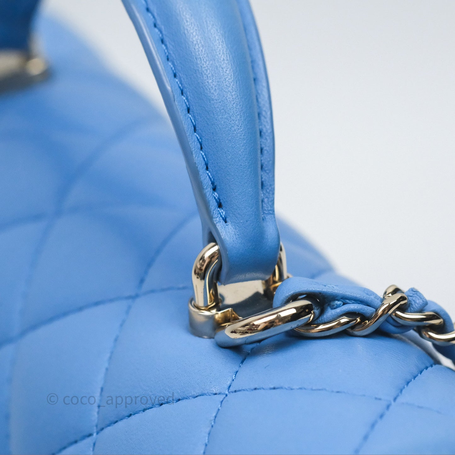 Chanel Top Handle Mini Rectangular Flap Blue Lambskin Gold Hardware
