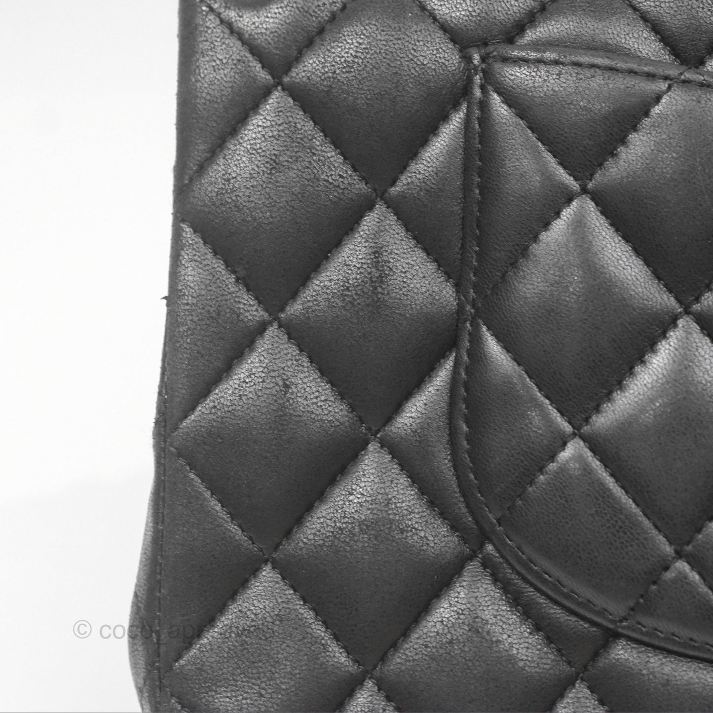 Chanel Classic M/L Medium Flap Quilted Black Lambskin Silver Hardware