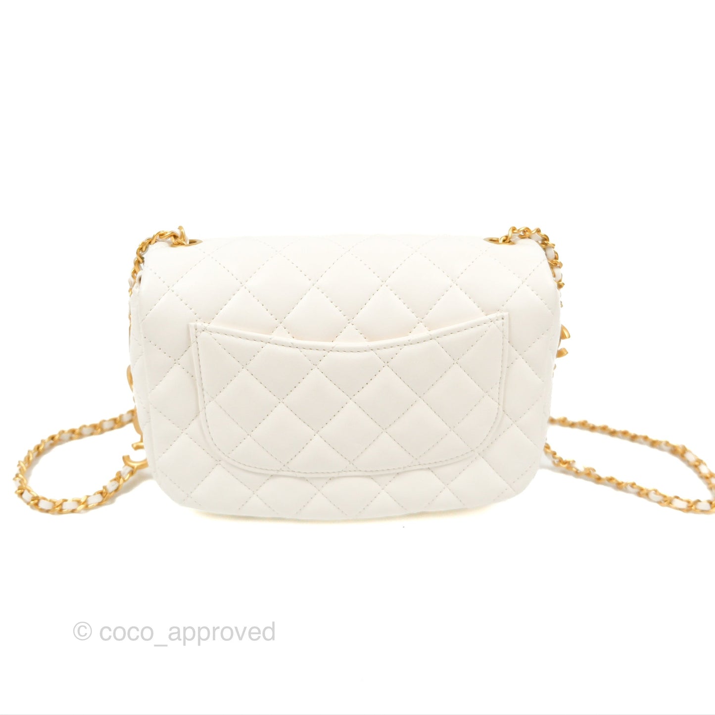 Chanel Mini Flap Bag with Coco Heart Chain White Lambskin Aged Gold Hardware