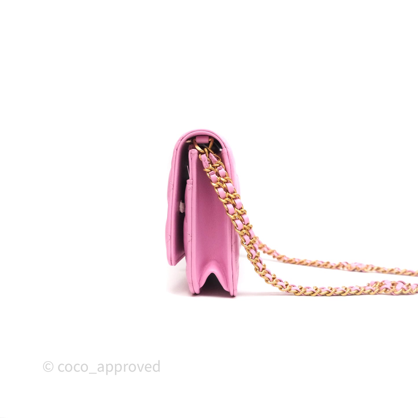 Chanel CC Chain Wallet On Chain WOC Pink Lambskin Aged Gold Hardware