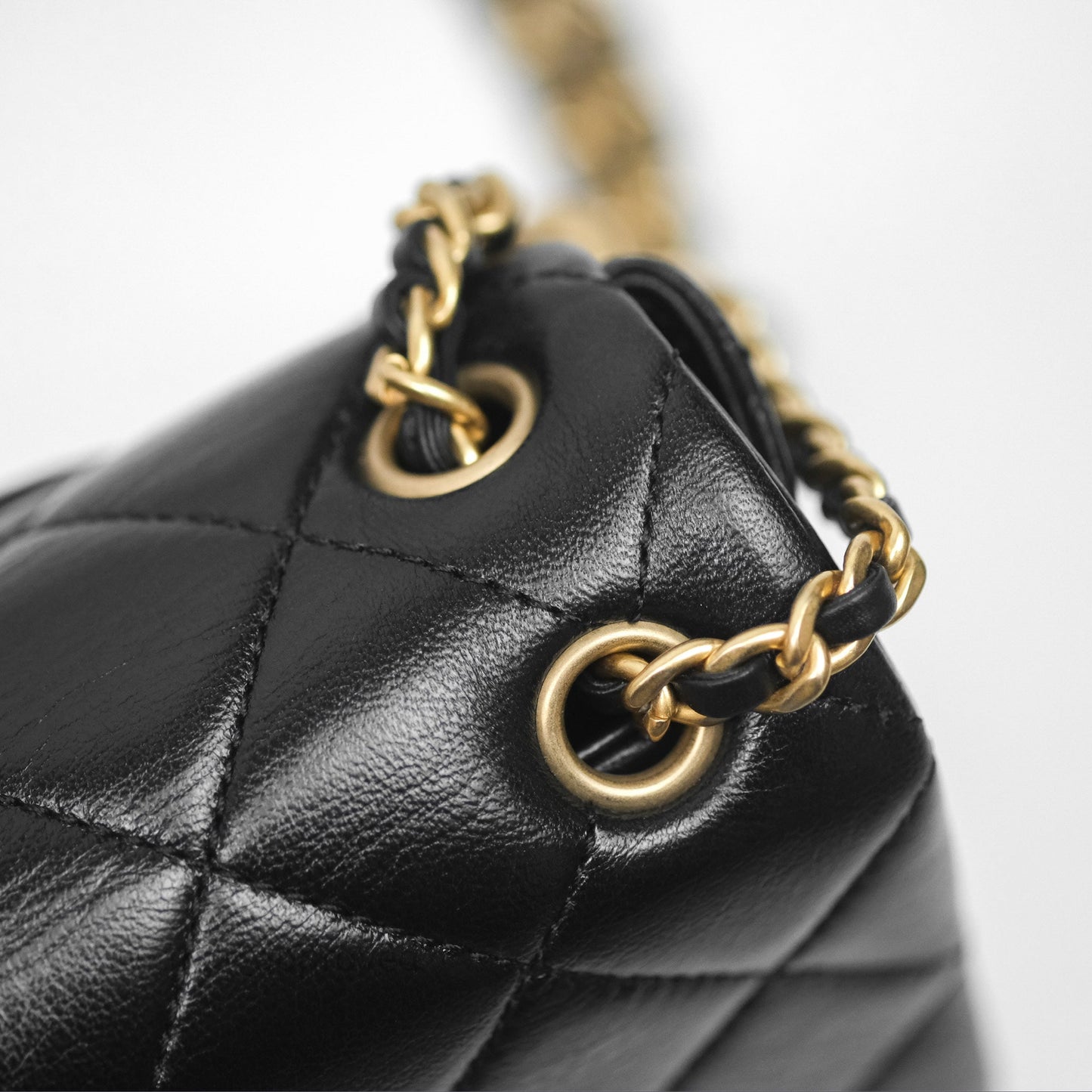 Chanel Quilted Flap Bag Black Lambskin Aged Gold Hardware 22P
