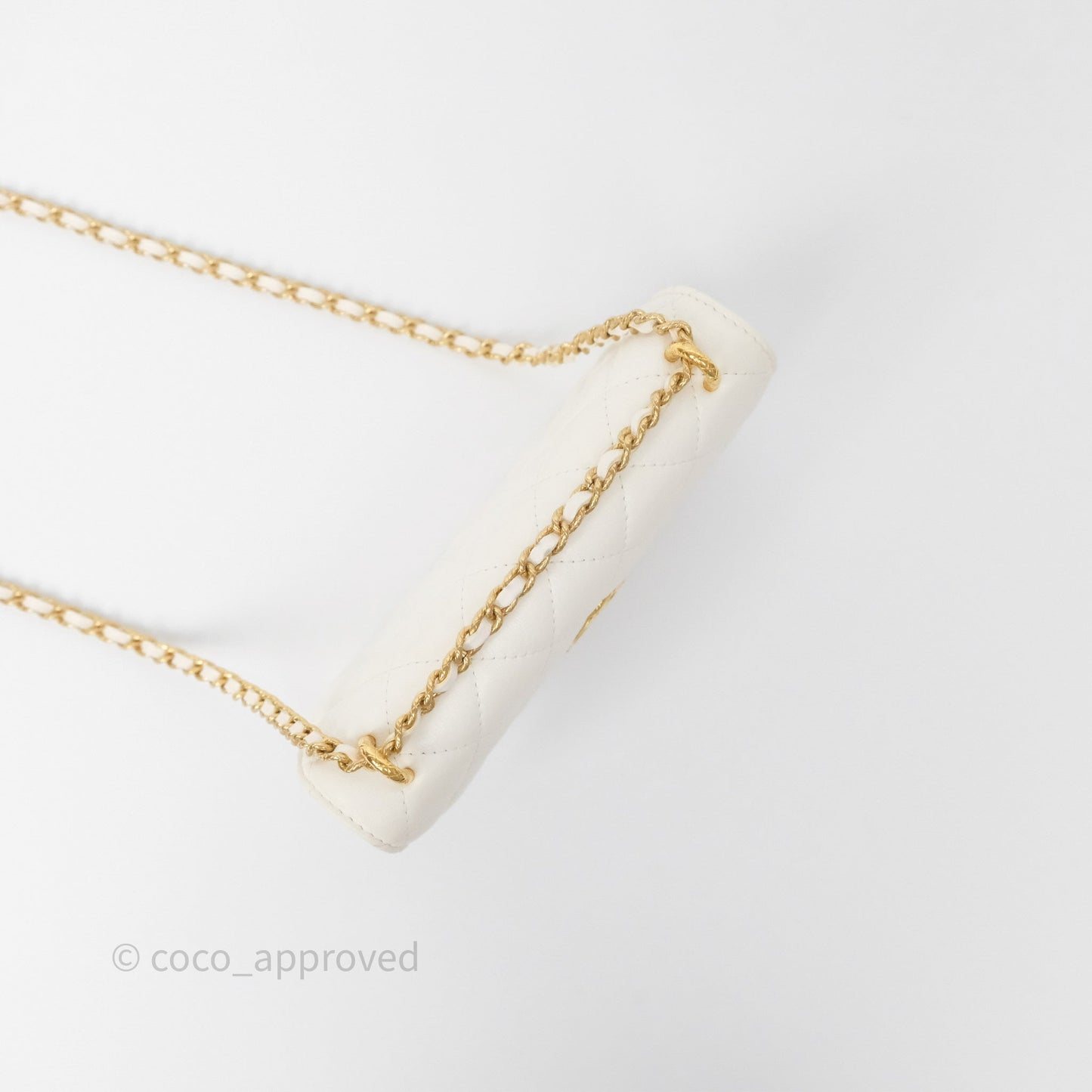 Chanel Dynasty Phone Holder with Chain White Ivory Lambskin Aged Gold Hardware