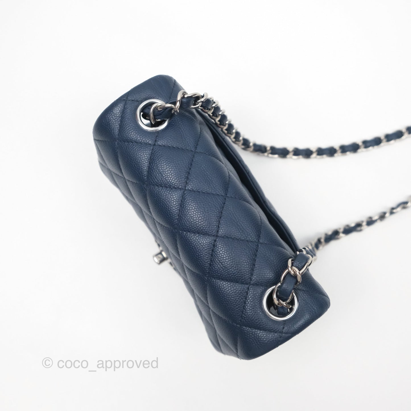Chanel Mini Square Flap Quilted Navy Caviar Silver Hardware