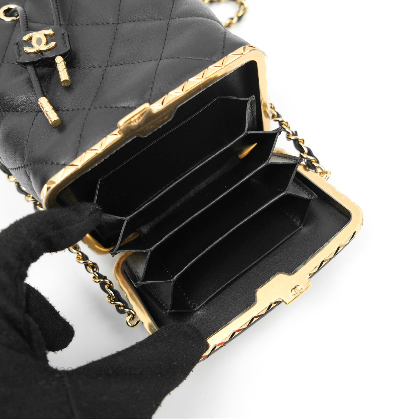 Chanel Small Bucket With Chain Black Lambskin Gold Hardware