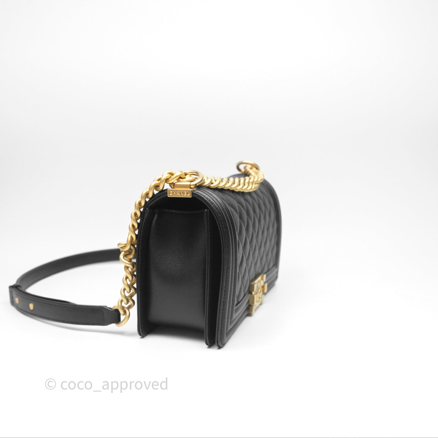 Chanel Quilted Medium Boy Black Caviar Aged Gold Hardware
