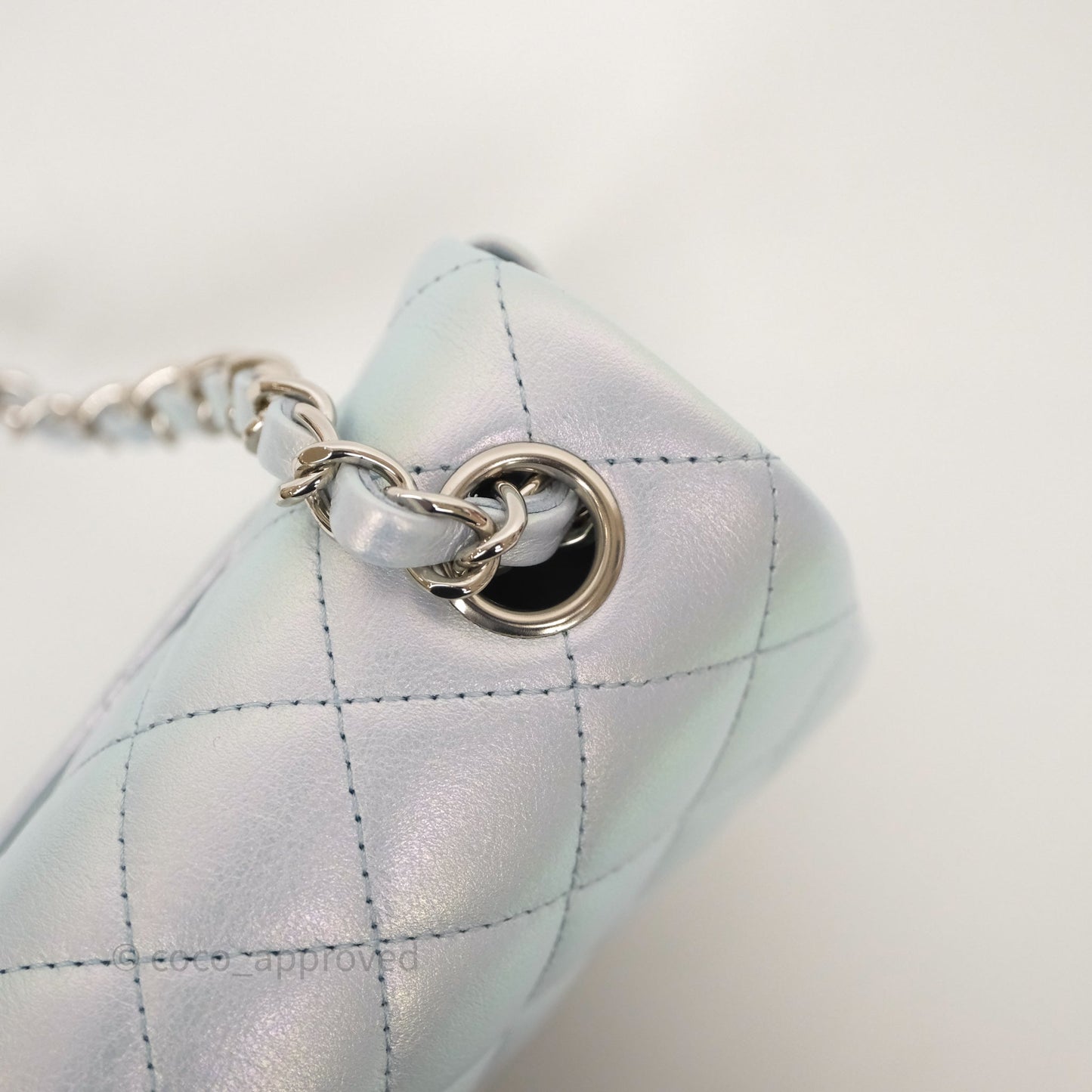 Chanel Mini Rectangular Bag Quilted Iridescent Icy Blue Silver Hardware