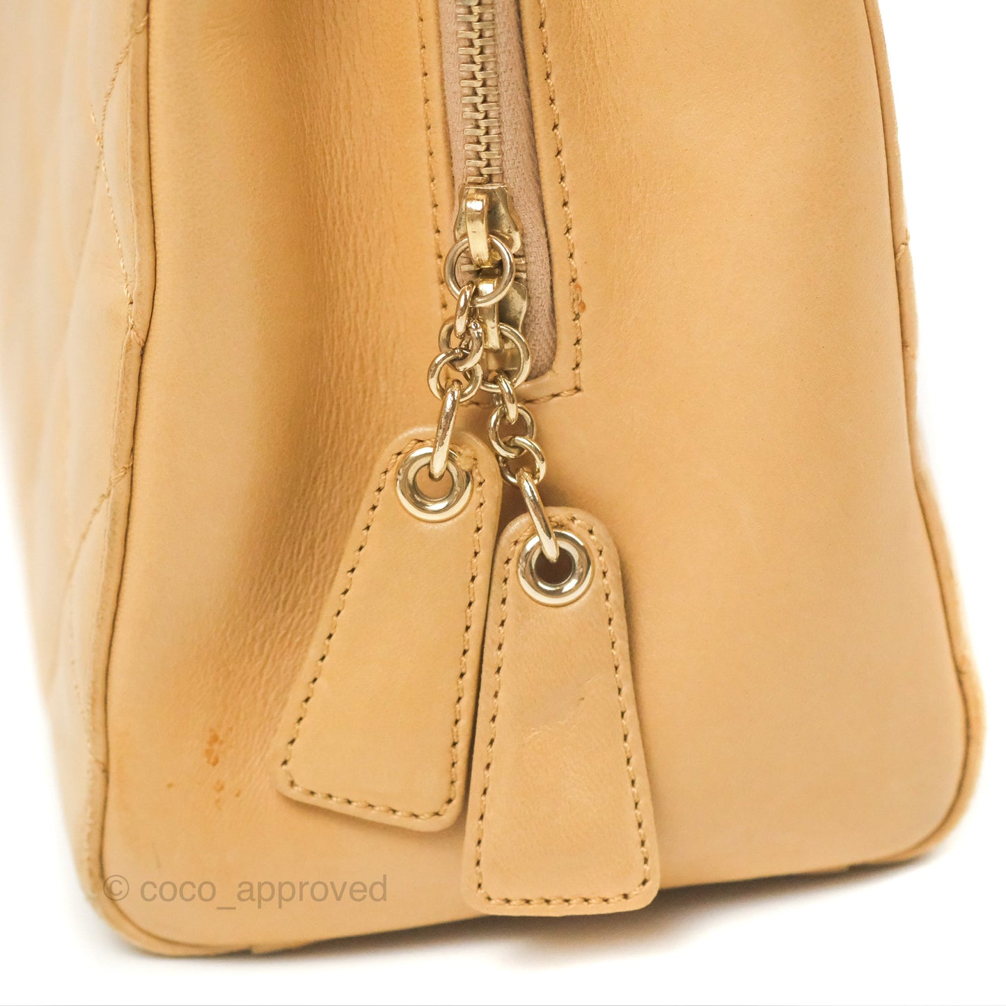 Chanel Vintage Small Top Handle Tote Quilted Beige Lambskin