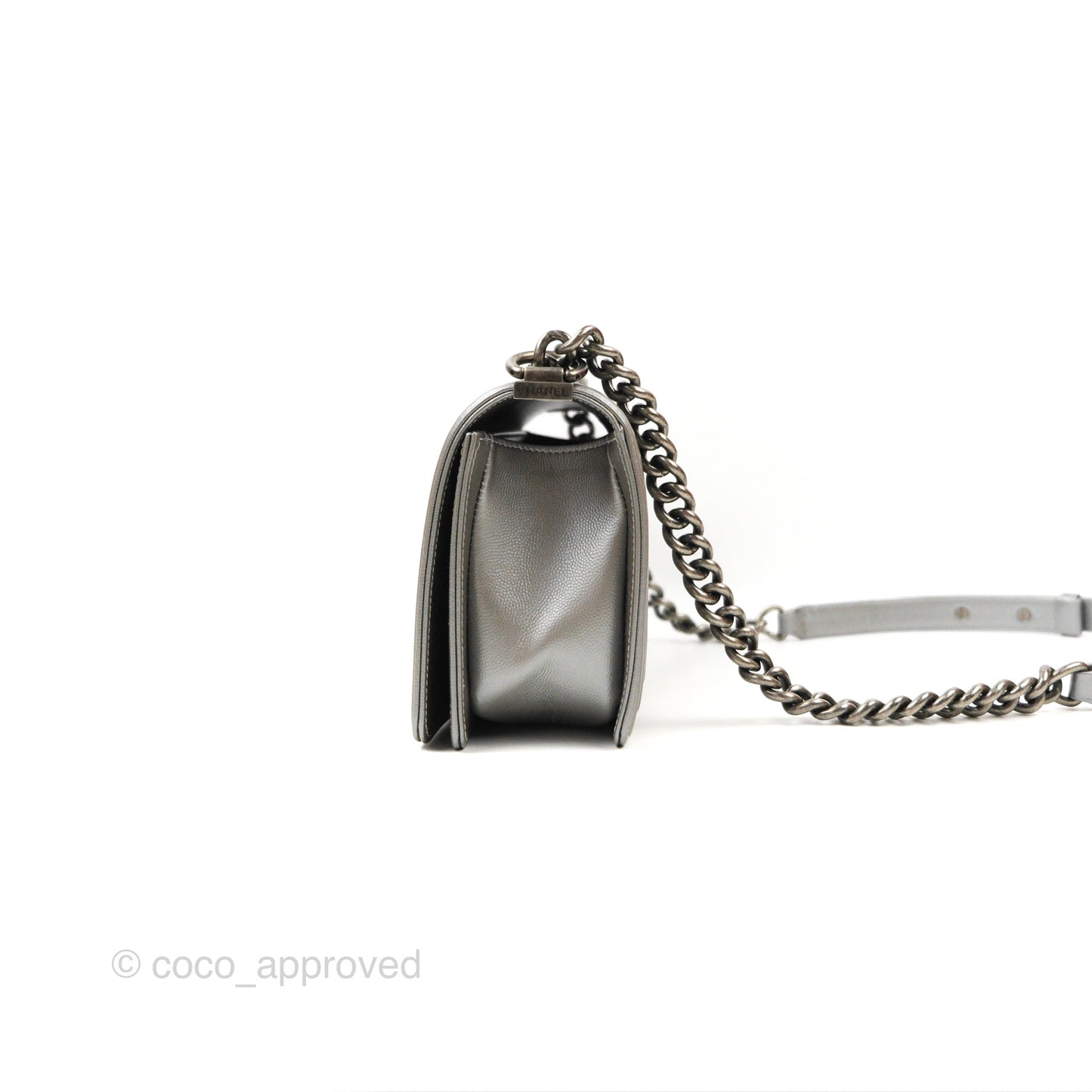 Chanel Quilted Medium Boy Silver Caviar Ruthenium Hardware