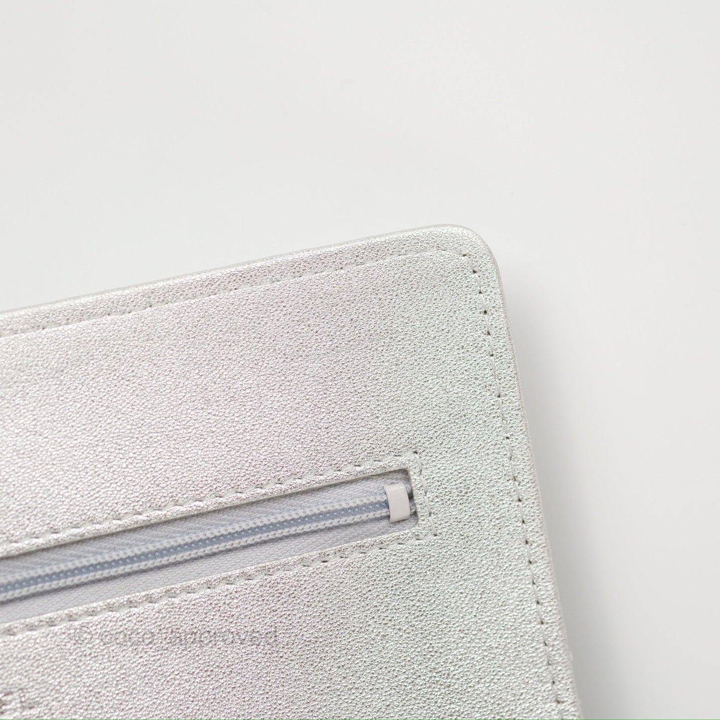 Chanel Quilted Wallet on Chain WOC Iridescent Silver Grained Lambskin Silver Hardware