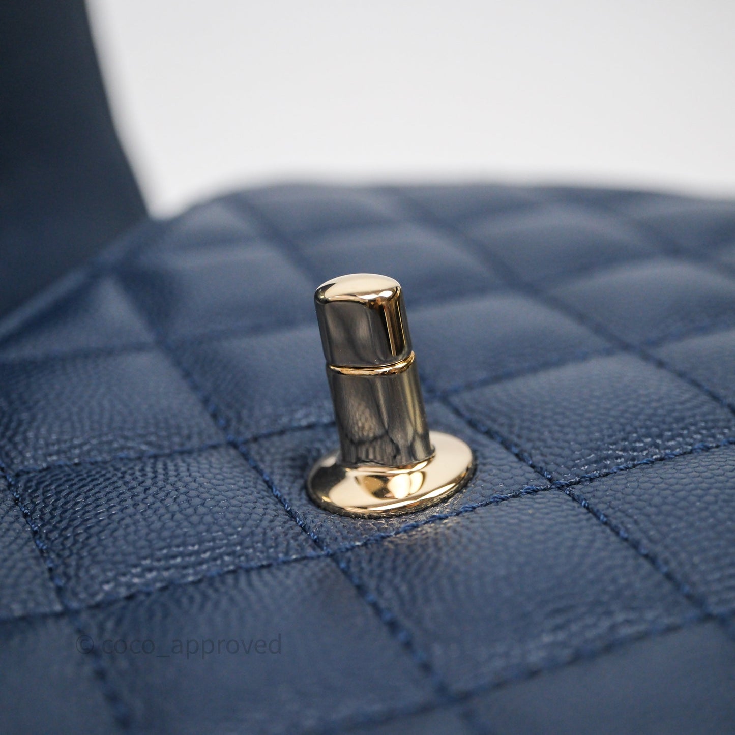 Chanel Small Coco Handle Navy Caviar Gold Hardware Lizard Handle