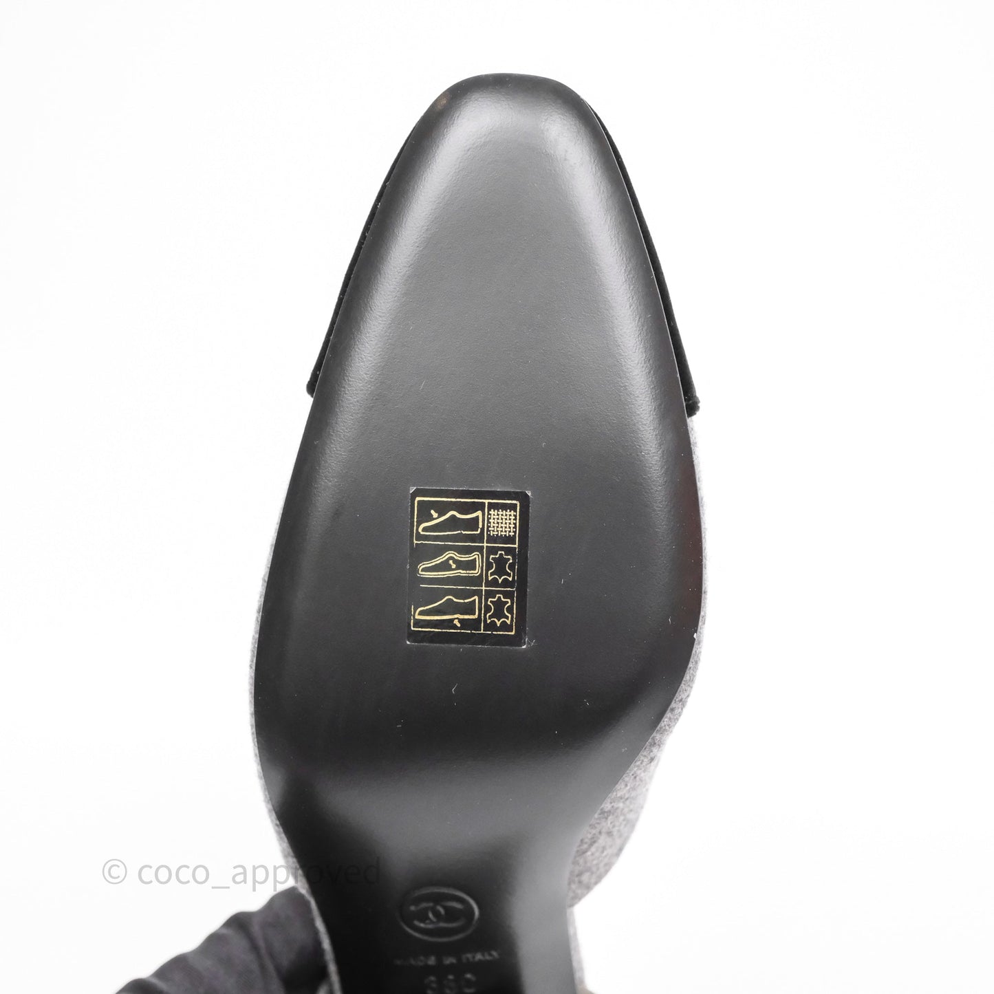 Chanel Slingbacks Heels Grey Felted/ Black Velvet Size 38