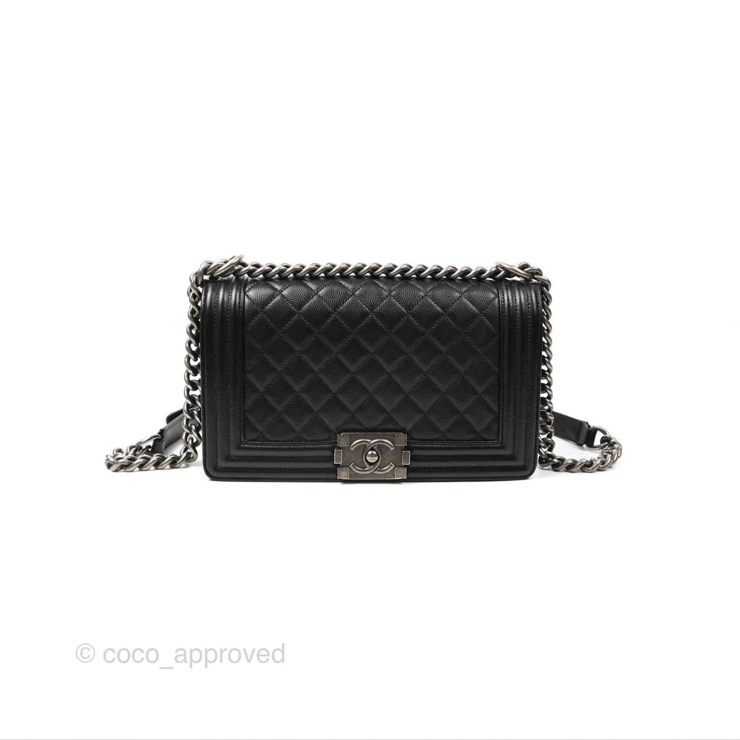 Chanel Boy Quilted Medium Black Caviar Ruthenium Hardware