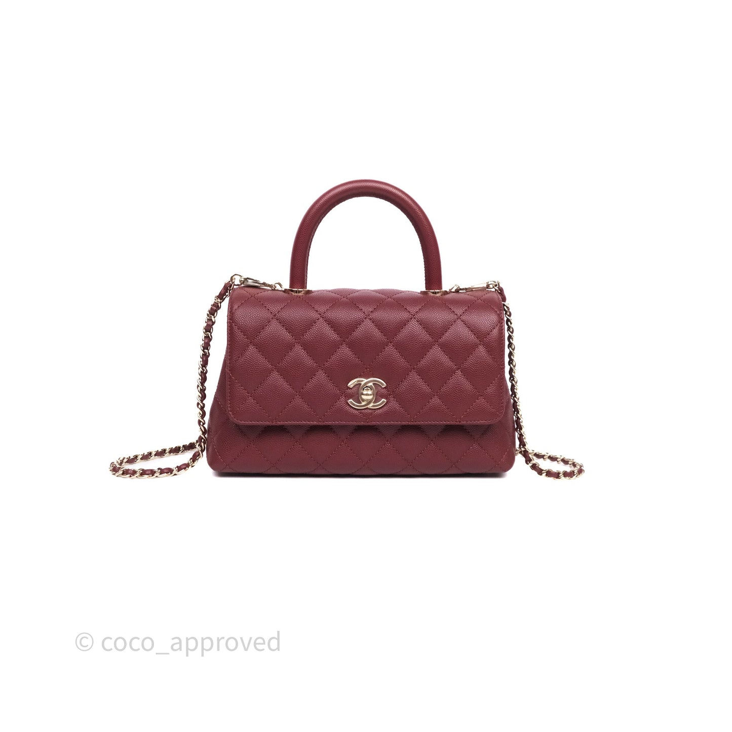 Chanel Small Coco Handle Quilted Red Burgundy Caviar Gold Hardware