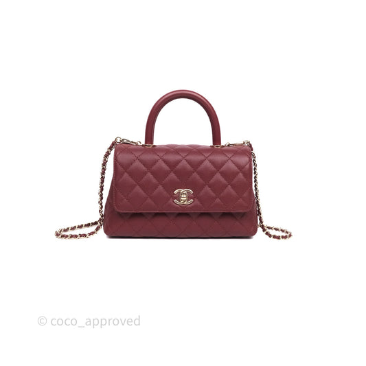 Chanel Small Coco Handle Quilted Red Burgundy Caviar Gold Hardware