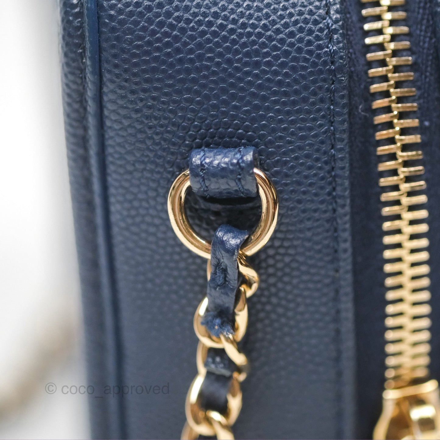 Chanel Quilted Small CC Filigree Vanity Case Navy Caviar Gold Hardware