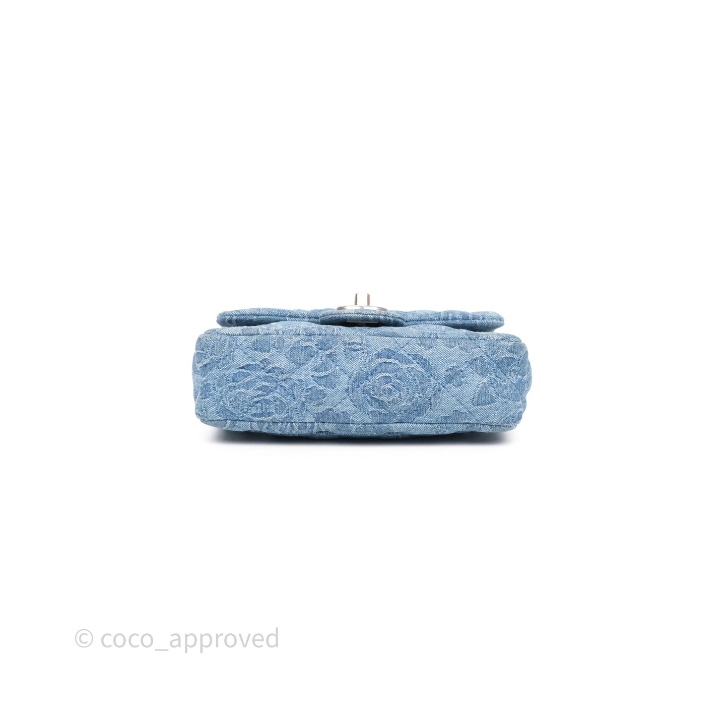 Chanel Mini Camellia Printed Heart Crush Flap Bag Blue Denim Aged Silver Hardware
