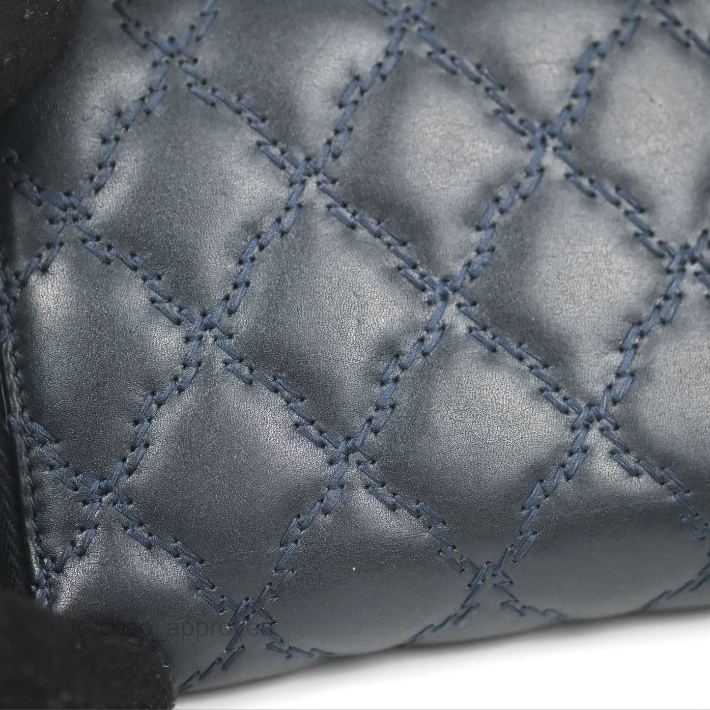 Chanel Quilted Zip Long Wallet Navy Lambskin Silver Hardware
